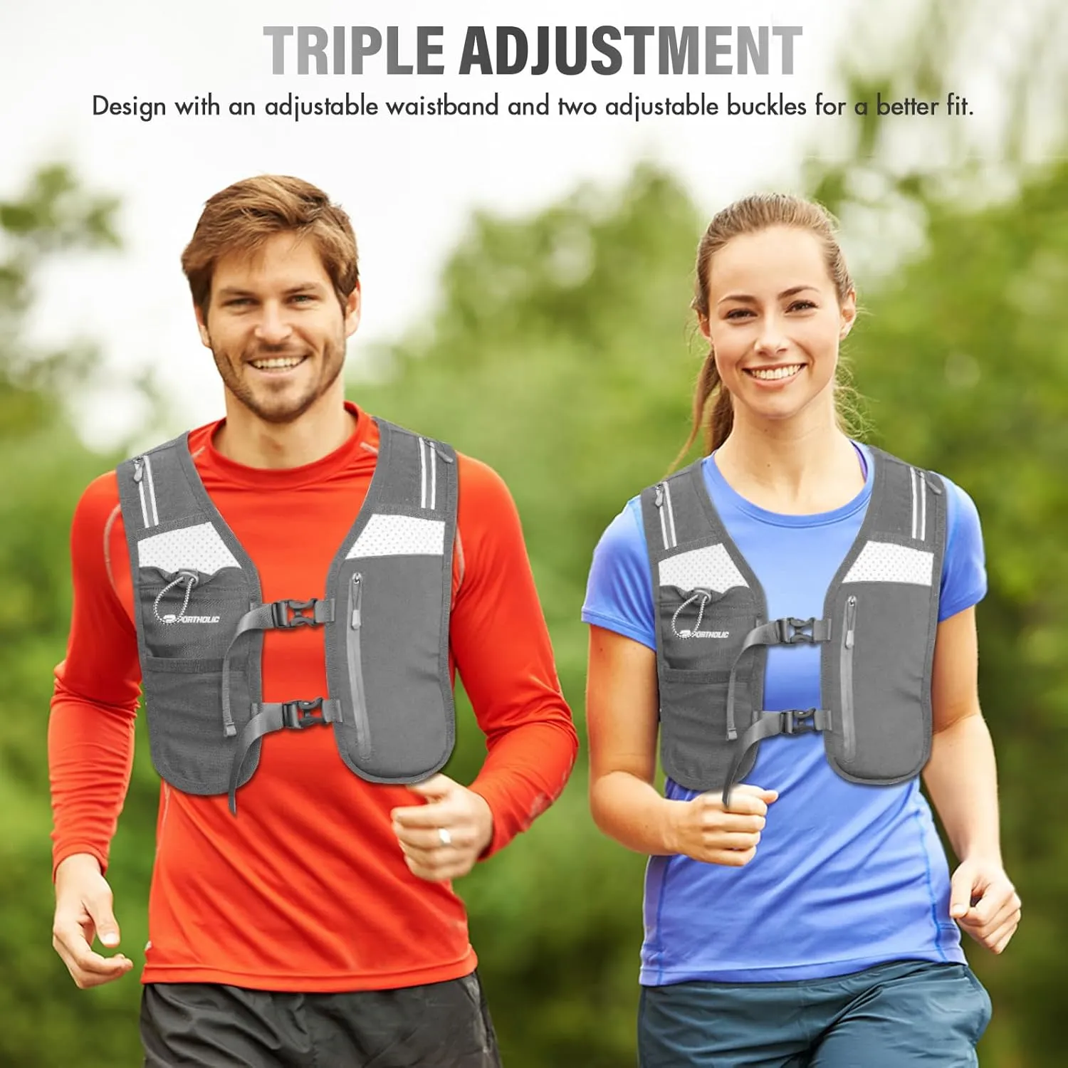 PORTHOLIC Running Vest for Women Men with 470ml/17oz Water Bottle |Adjustable Hydration Vest|Reflective |Lightweight |6 Pockets |Breathablefor Running Accessories for Hiking Running