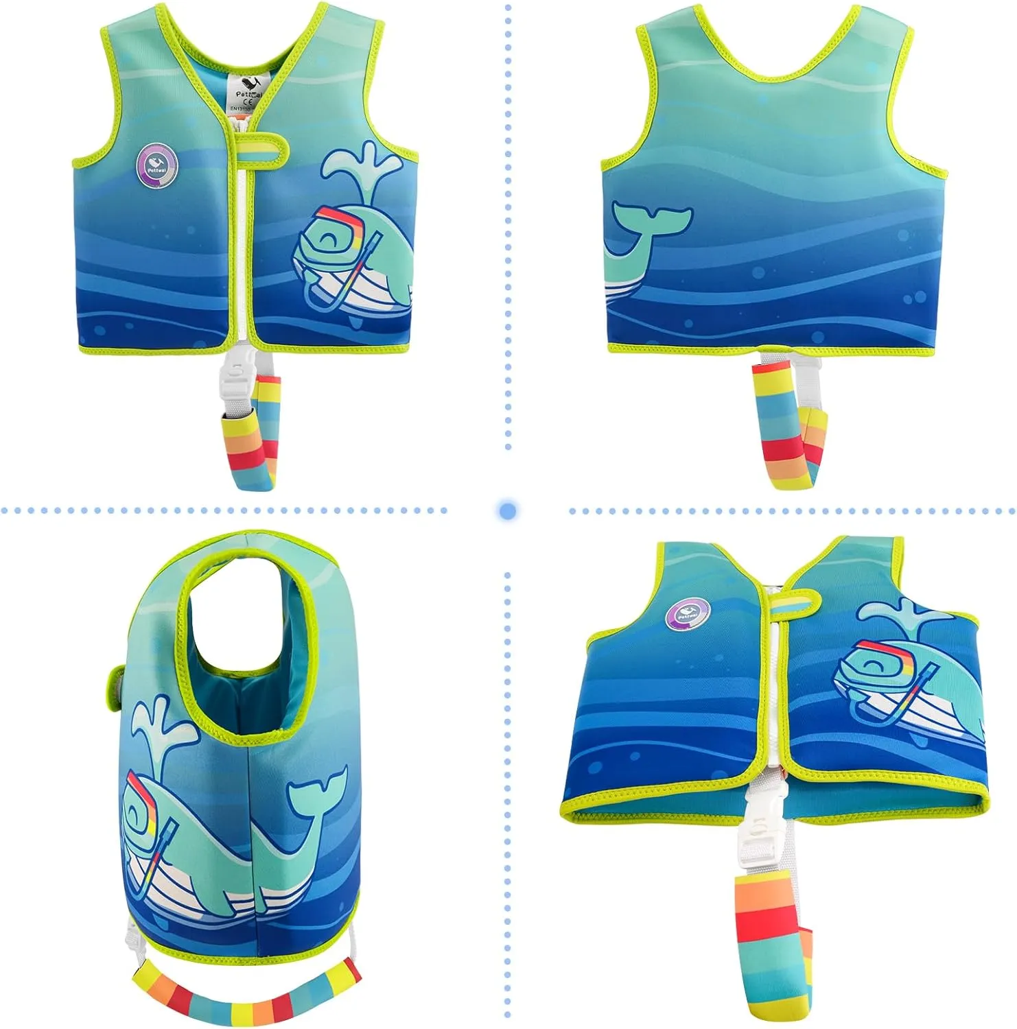 Pottwal Swim Vest for Kids - Swim Jacket for 1-2 Years (24-33LBS) - Buoyancy Aid Made of Neoprene & EPE - with Adjustable Crotch Strap