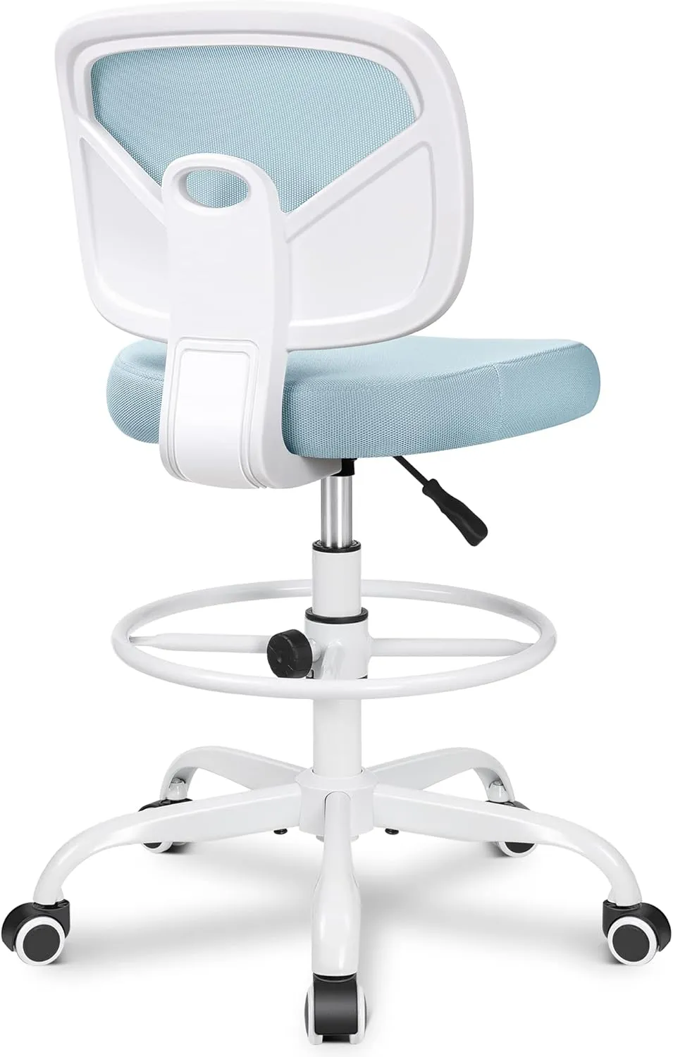 Primy Office Drafting Chair Armless, Tall Office Desk Chair Adjustable Height and Footring, Mid-Back Ergonomic Standing Desk Chair Mesh Rolling Tall Chair for Art Room, Office or Home(Light Blue)