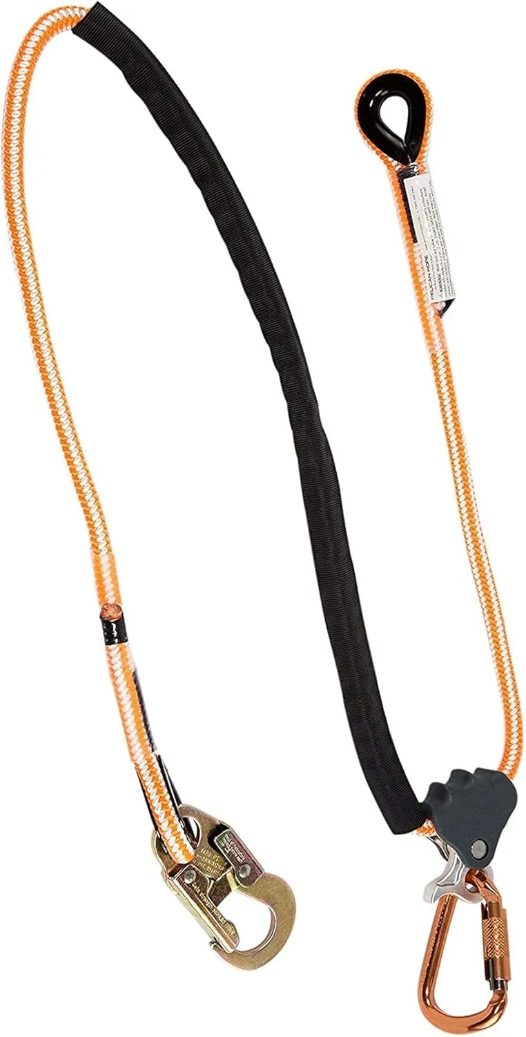 ProClimb Arborist Positioning Lanyard by Pelican Rope - 1/2 in x 8 ft Polyester Rope with Steel Snap Hook - Adjustable, High Visibility, ANSI/OSHA Certified for Work Positioning and Tree Climbing