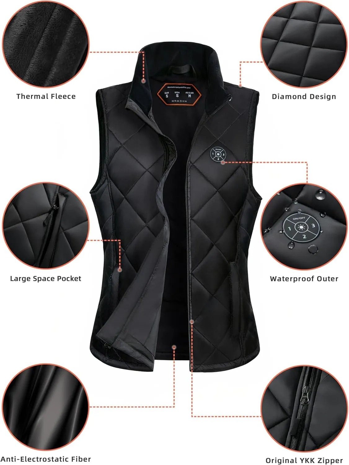 Professional Women's Heated Vest with 12000mAh Large Capacity Battery Pack