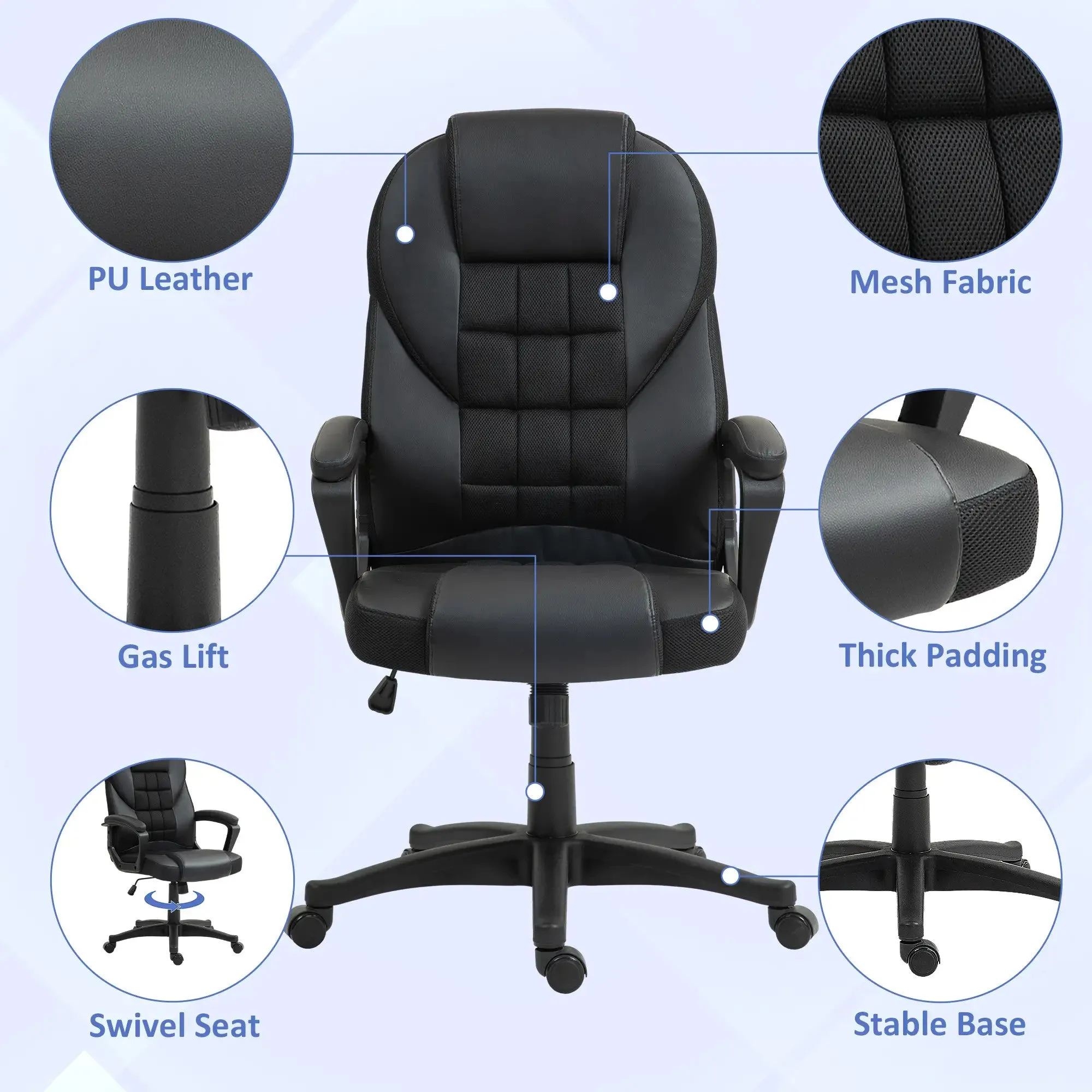 ProperAV Executive Office Chair with Armrests - Black