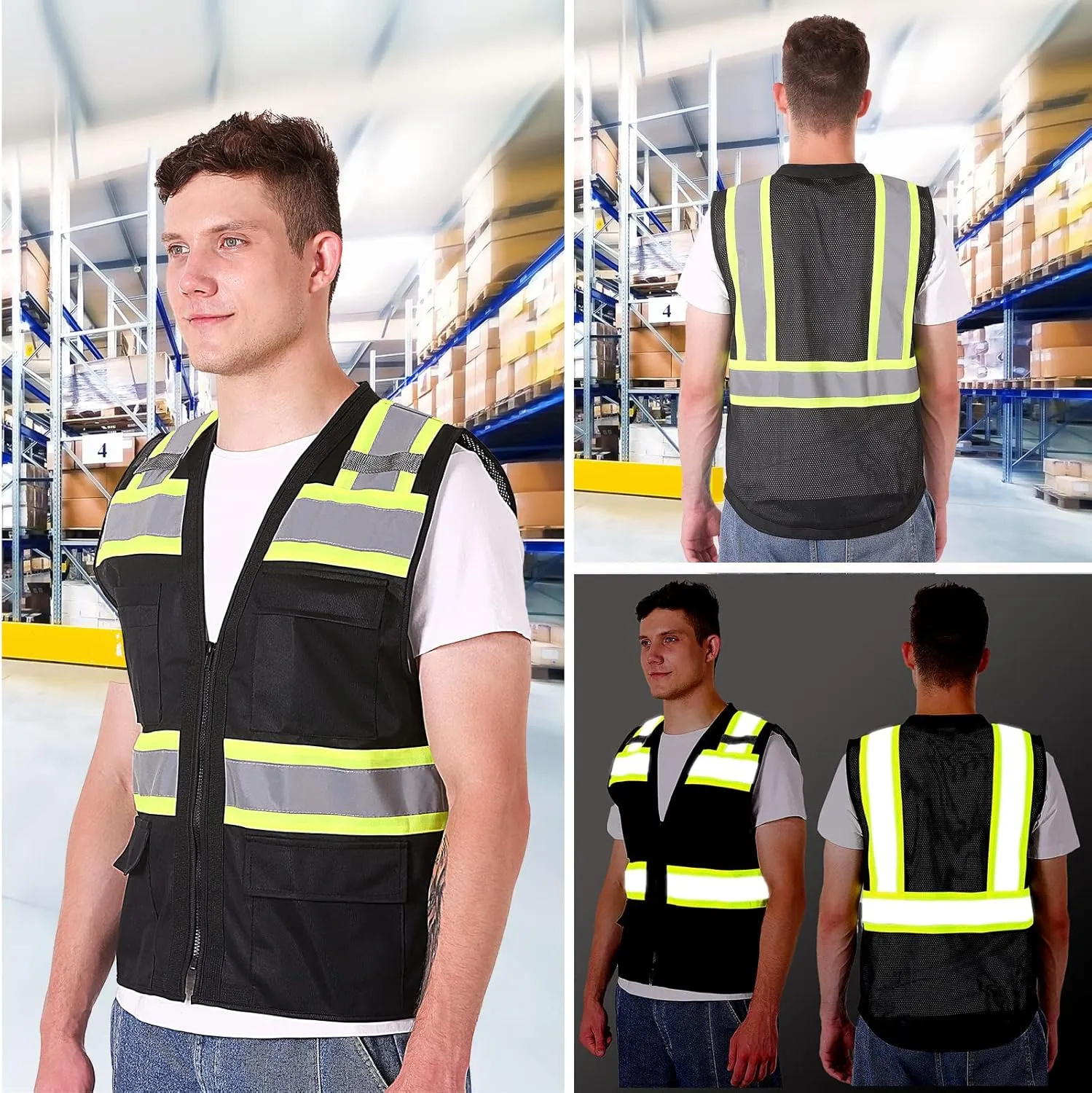 ProtectX 6 Pockets High Visibility Safety Vest for Men Women Class 2 Reflective Hi Vis Work Construction Vest