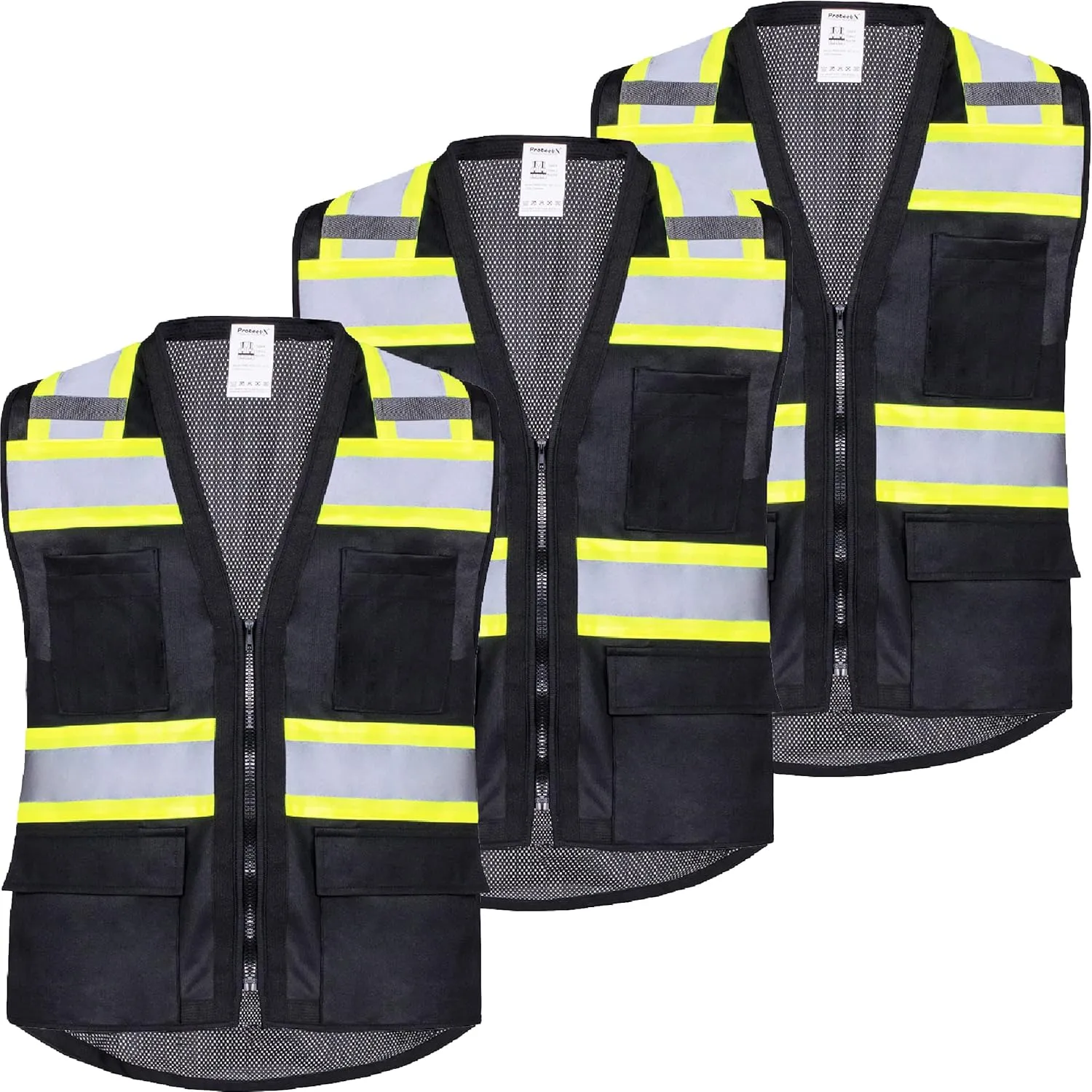ProtectX 6 Pockets High Visibility Safety Vest for Men Women Class 2 Reflective Hi Vis Work Construction Vest