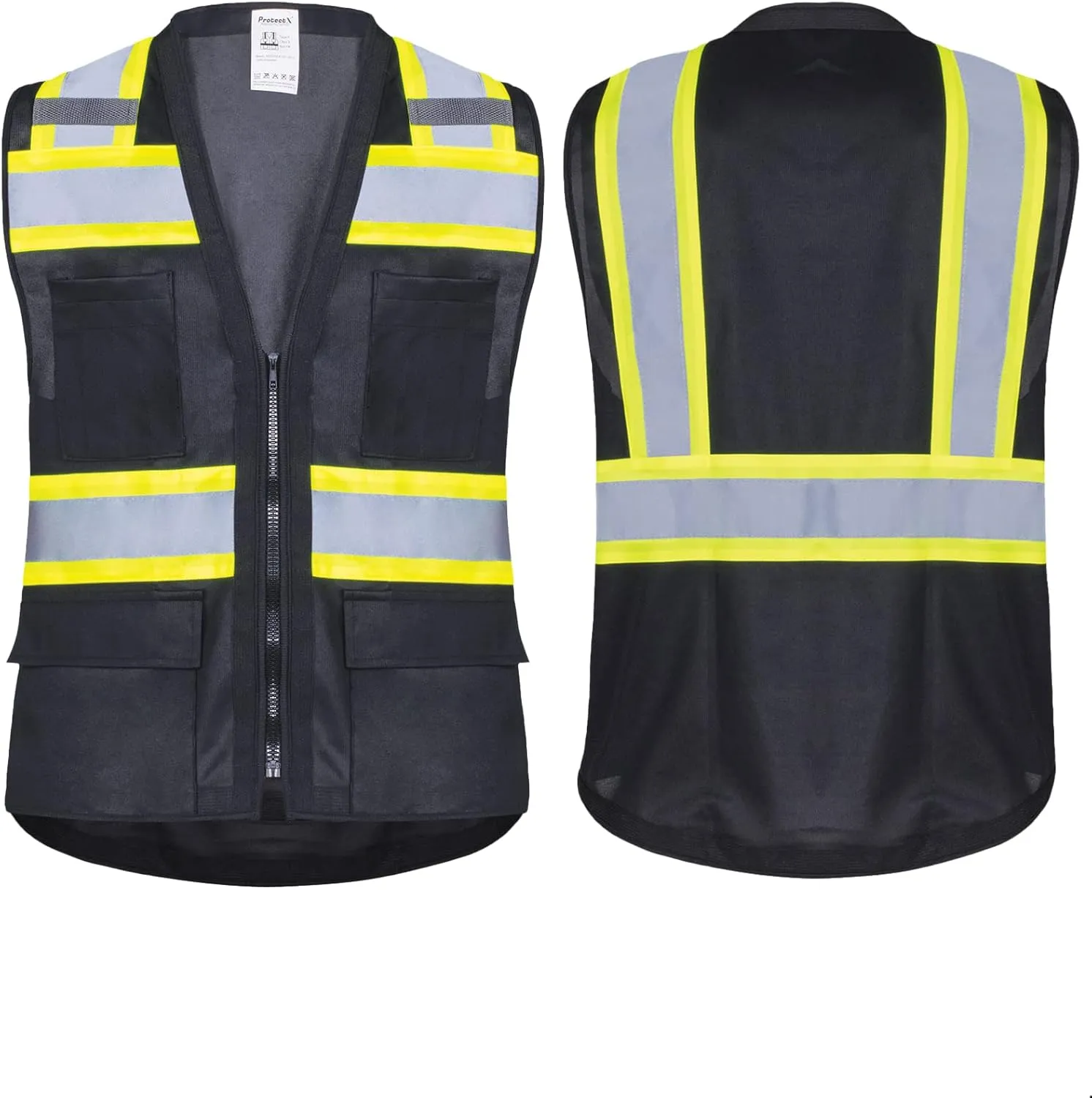 ProtectX 6 Pockets High Visibility Safety Vest for Men Women Class 2 Reflective Hi Vis Work Construction Vest