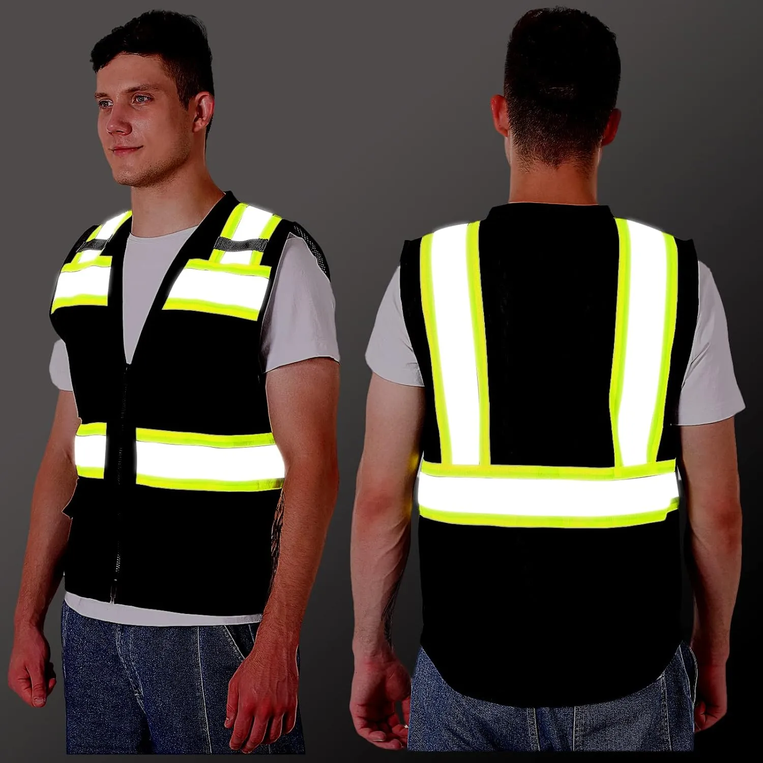 ProtectX 6 Pockets High Visibility Safety Vest for Men Women Class 2 Reflective Hi Vis Work Construction Vest