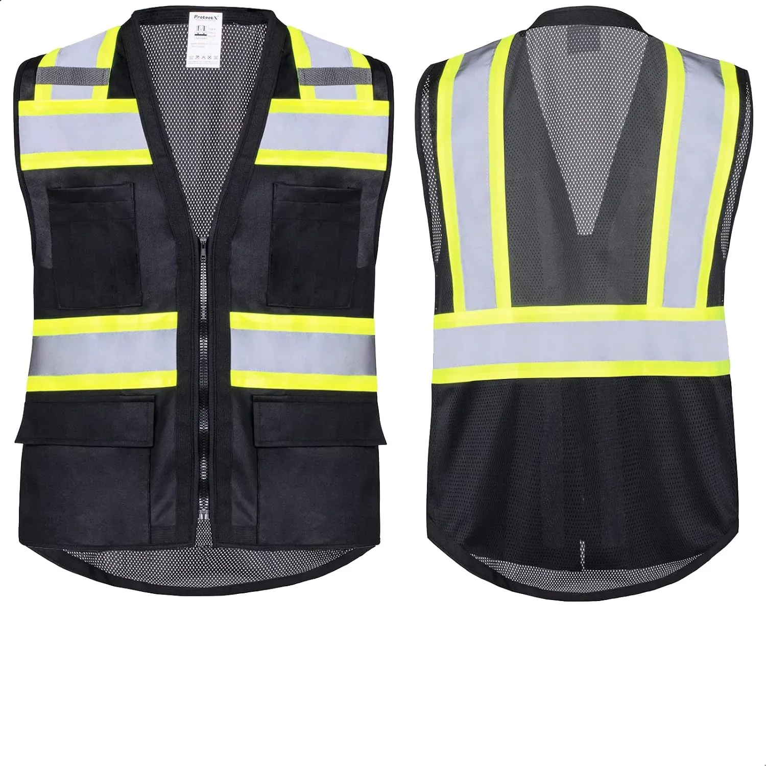 ProtectX 6 Pockets High Visibility Safety Vest for Men Women Class 2 Reflective Hi Vis Work Construction Vest