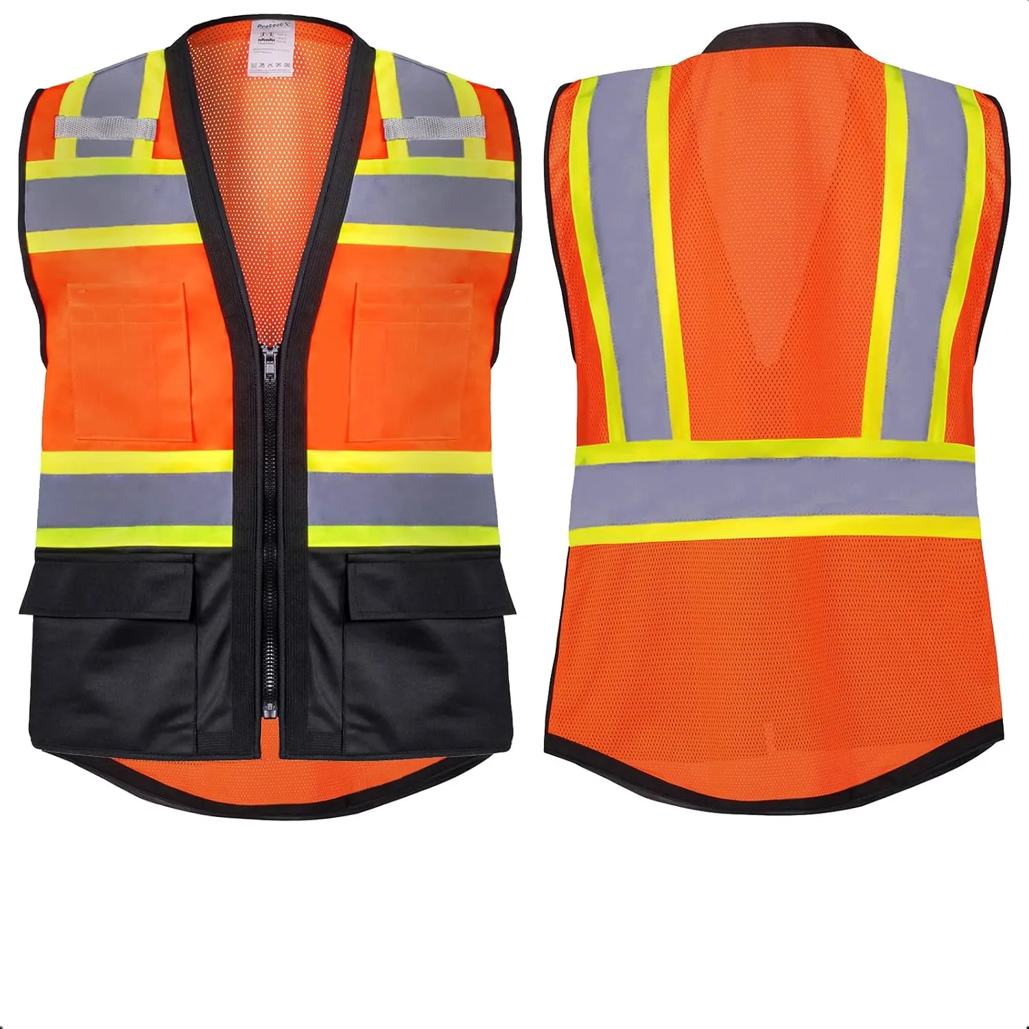 ProtectX 6 Pockets High Visibility Safety Vest for Men Women Class 2 Reflective Hi Vis Work Construction Vest