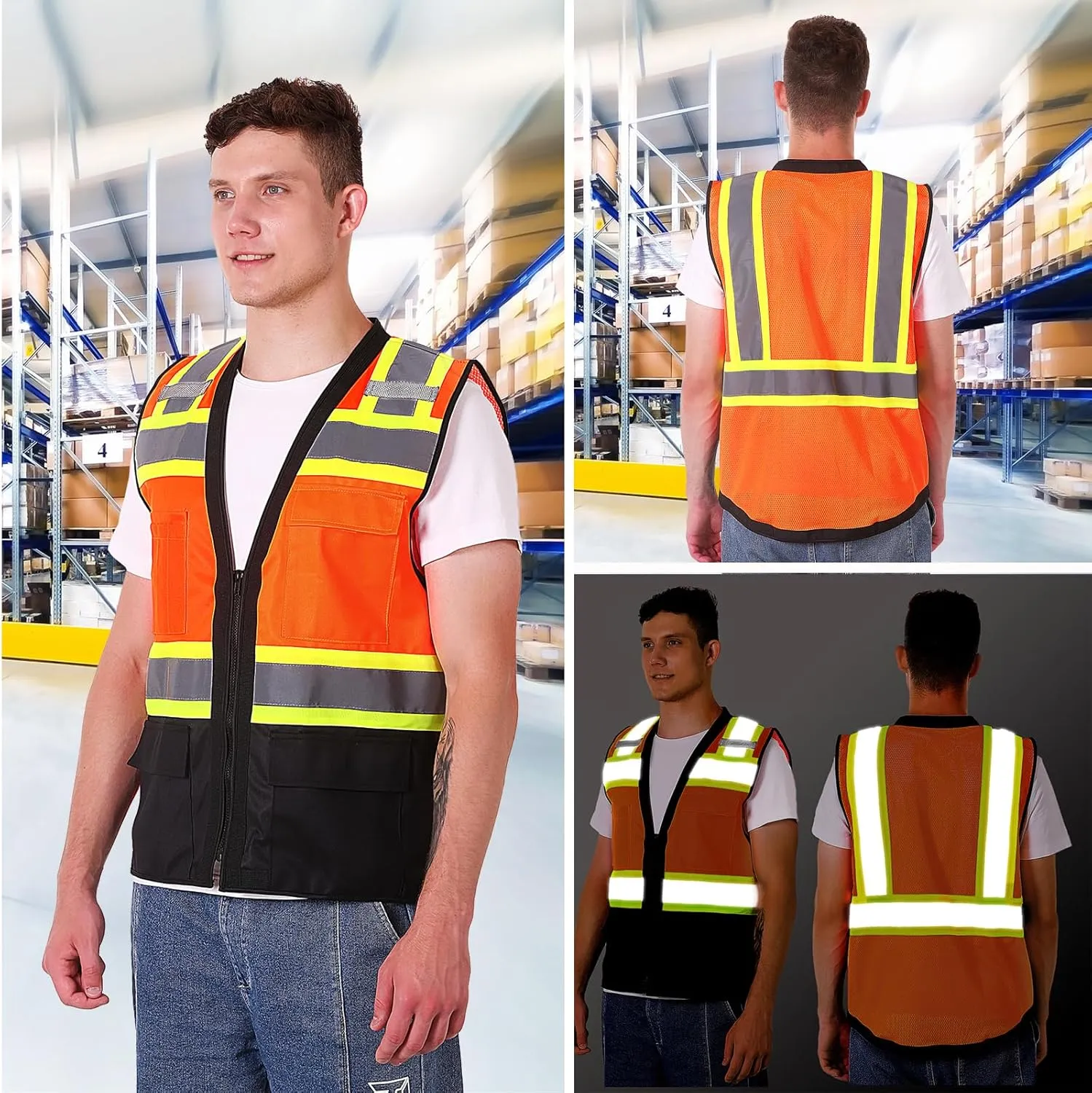 ProtectX 6 Pockets High Visibility Safety Vest for Men Women Class 2 Reflective Hi Vis Work Construction Vest