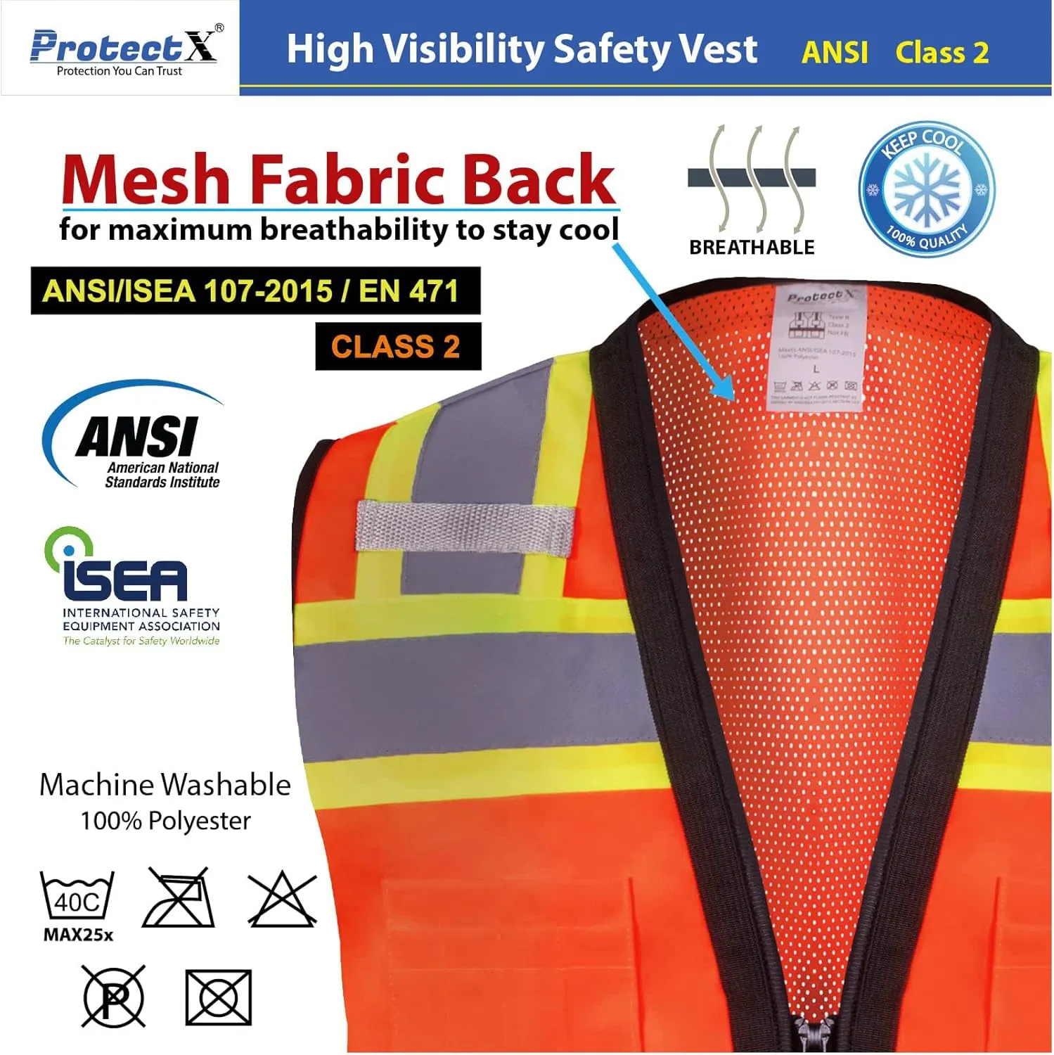 ProtectX 6 Pockets High Visibility Safety Vest for Men Women Class 2 Reflective Hi Vis Work Construction Vest