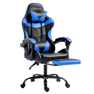 PU Leather Gaming Office Chair with Footrest - Blue