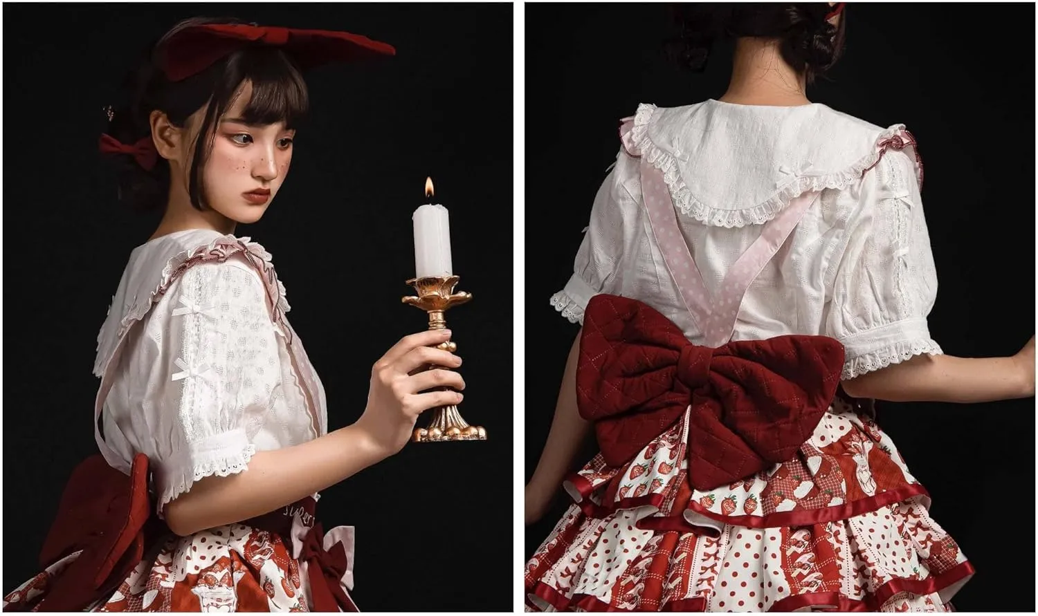 Puff Sleeve Blouses Women Lolita Elegant Peter Pan Collar Button Up Shirts Dressy Casual Cute Bows Fancy Tops