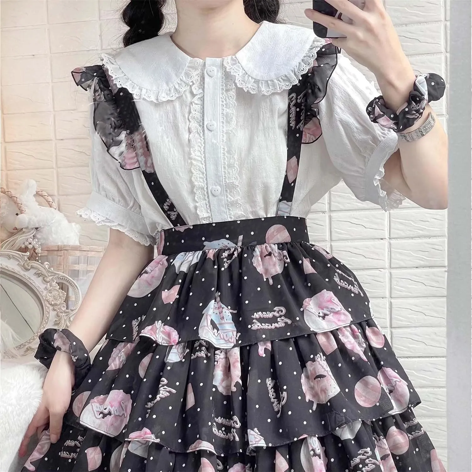 Puff Sleeve Blouses Women Lolita Elegant Peter Pan Collar Button Up Shirts Dressy Casual Cute Bows Fancy Tops