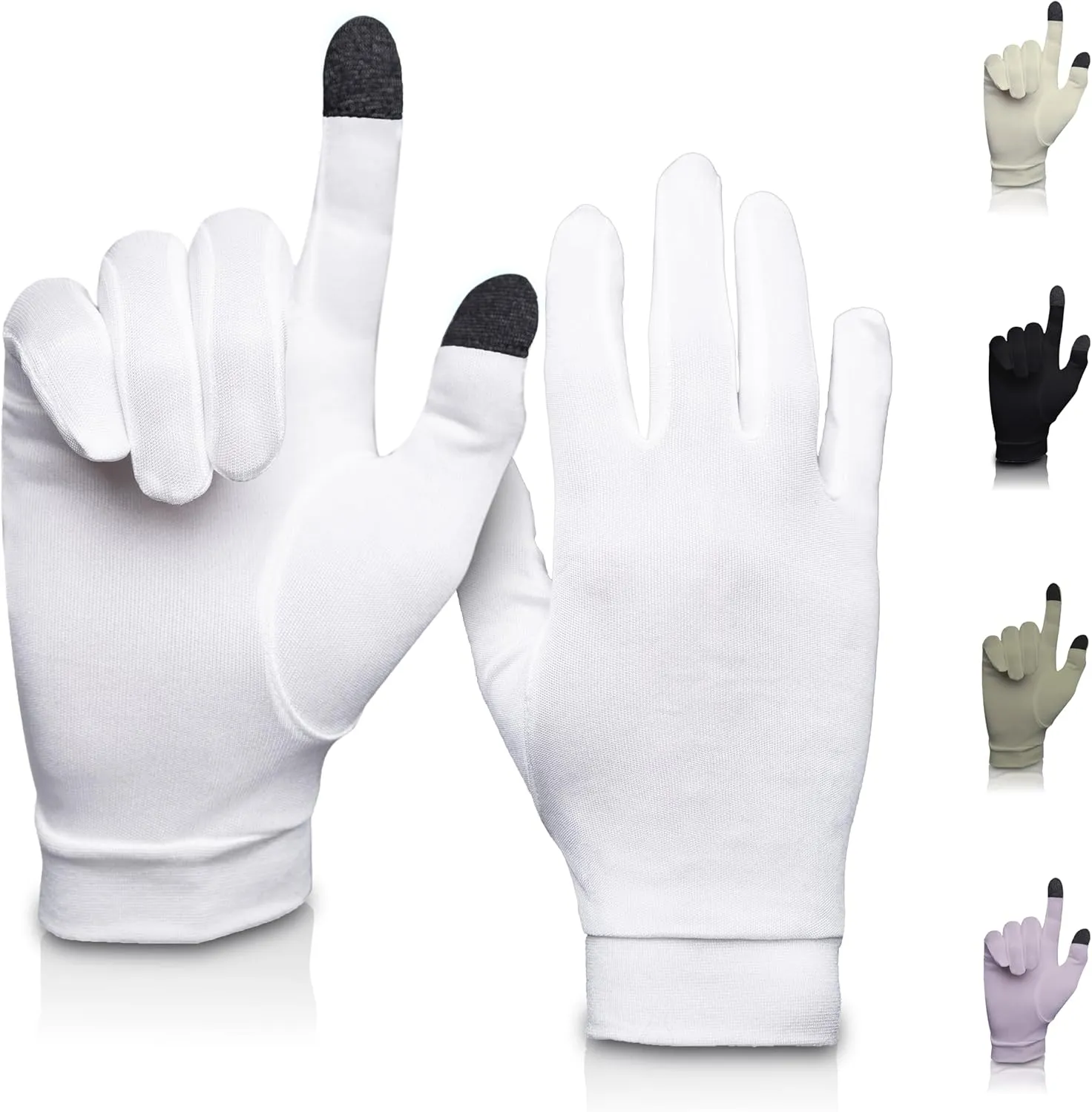 Pure Silk Glove Liners | Soft & Comfortable | Inner Thermal Touchscreen Gloves | Natural Wear | Unisex | Wash Bag Included (Off-White, Small)
