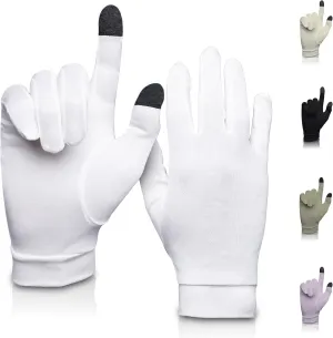 Pure Silk Glove Liners | Soft & Comfortable | Inner Thermal Touchscreen Gloves | Natural Wear | Unisex | Wash Bag Included (Off-White, Small)