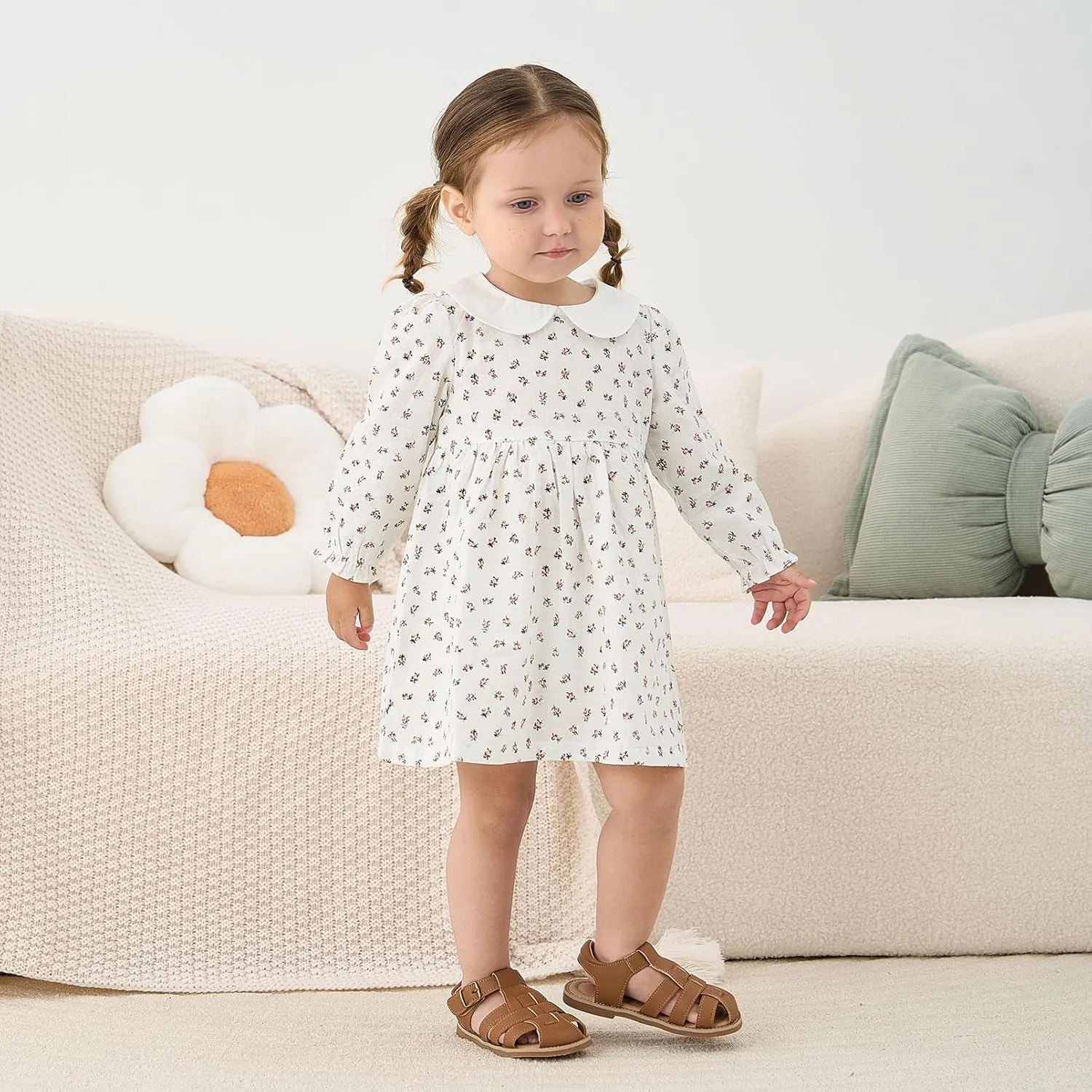 pureborn Baby Toddler Girl Dress Short and Long Sleeve Cotton Playwear Dresses 0-6T