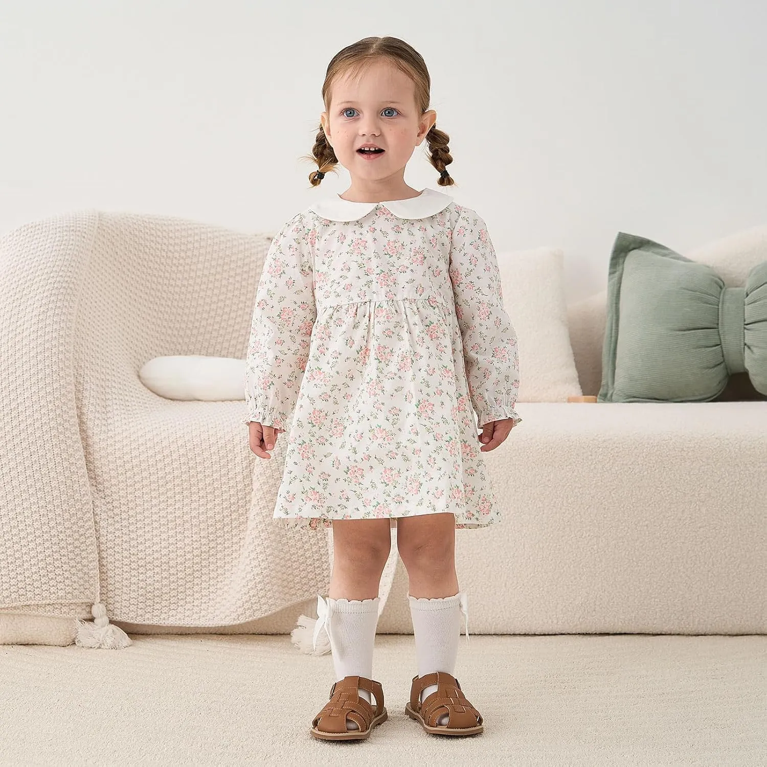 pureborn Baby Toddler Girl Dress Short and Long Sleeve Cotton Playwear Dresses 0-6T