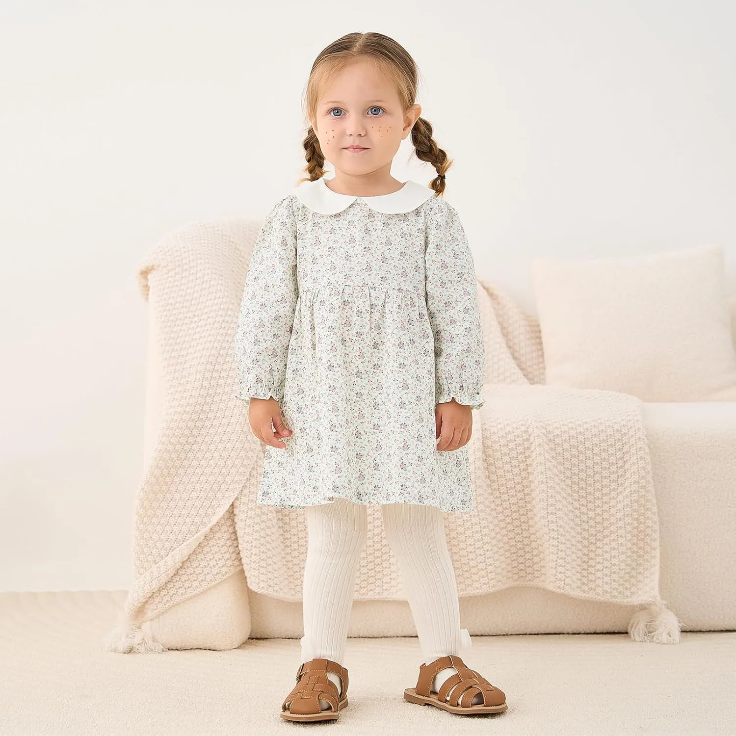 pureborn Baby Toddler Girl Dress Short and Long Sleeve Cotton Playwear Dresses 0-6T