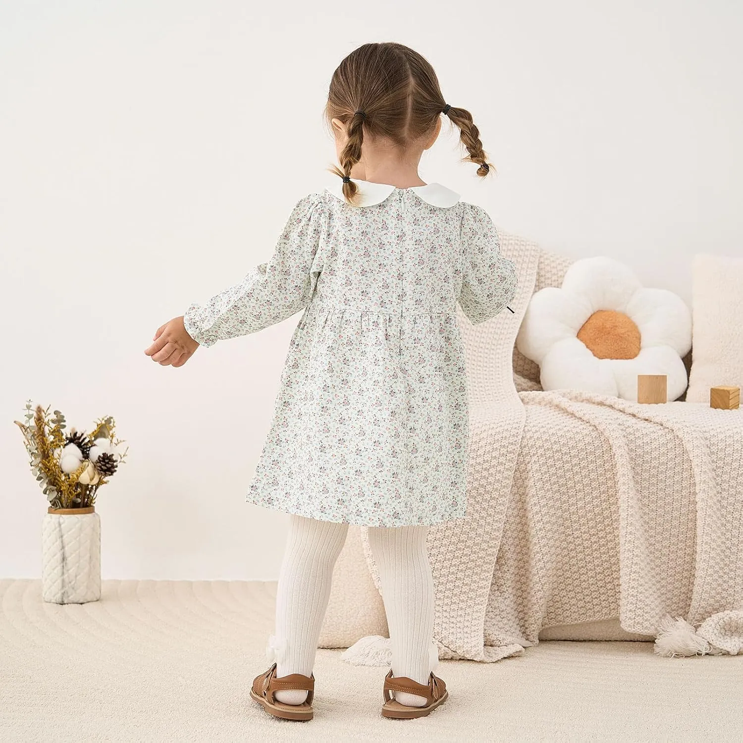 pureborn Baby Toddler Girl Dress Short and Long Sleeve Cotton Playwear Dresses 0-6T