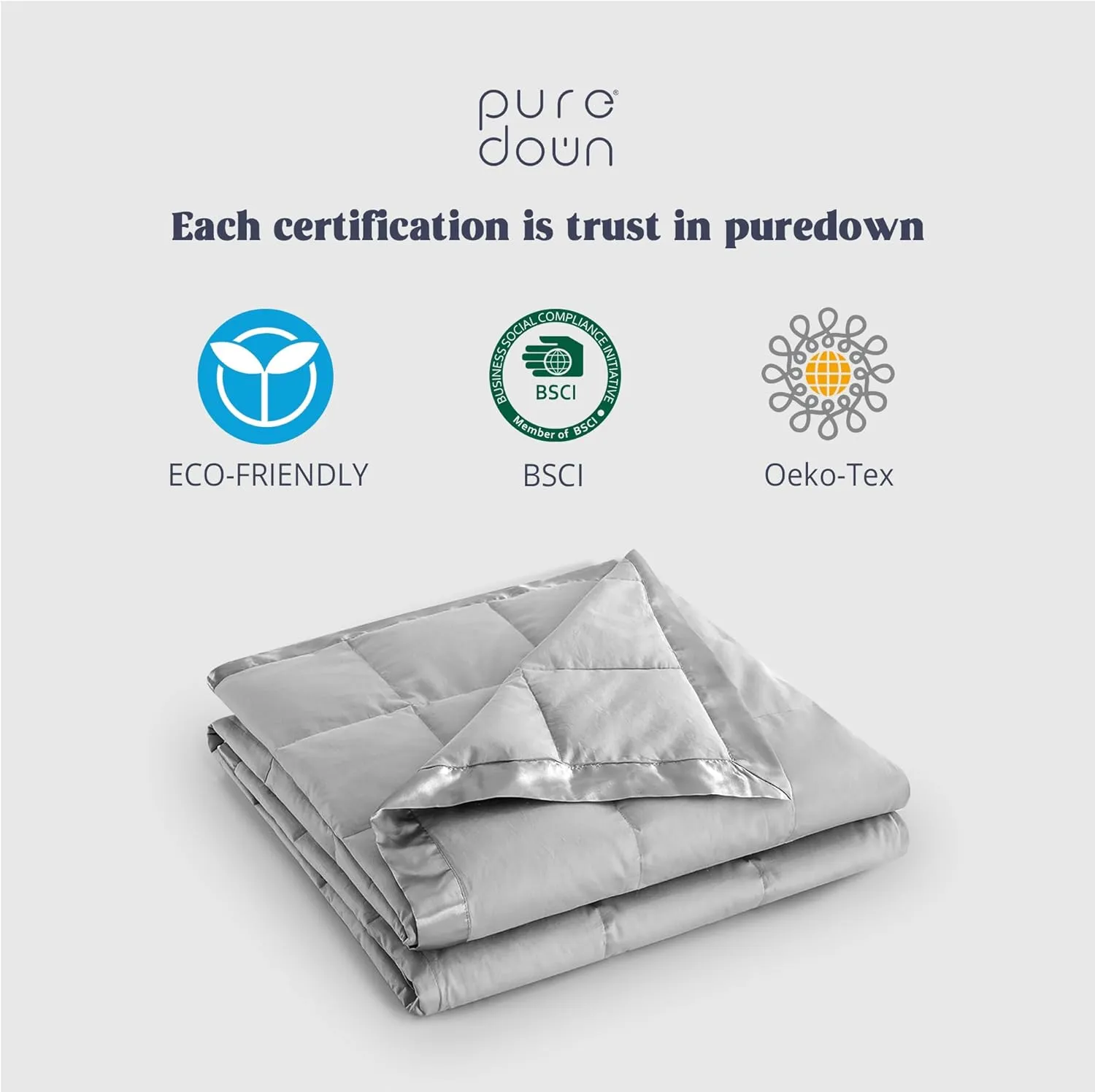 puredown® Blankets King Size - Soft Lightweight Down Blanket for All Seasons, Cozy Warm Luxury Bed Blanket with Satin Trim, Cotton Cover, Light Grey (108"X90")
