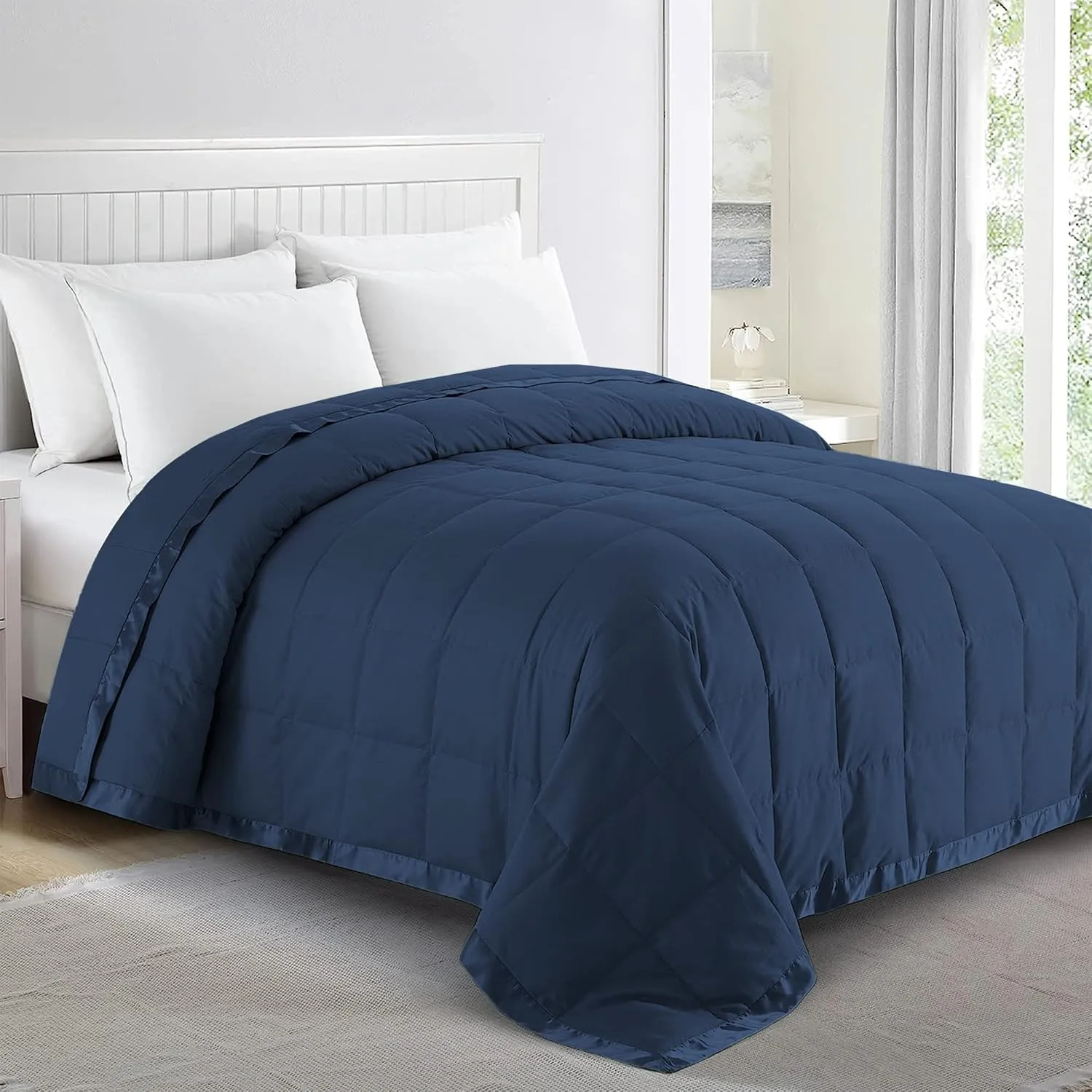 puredown® Blankets King Size - Soft Lightweight Down Blanket for All Seasons, Cozy Warm Luxury Bed Blanket with Satin Trim, Microfiber Cover, Navy Blue (108"X90")