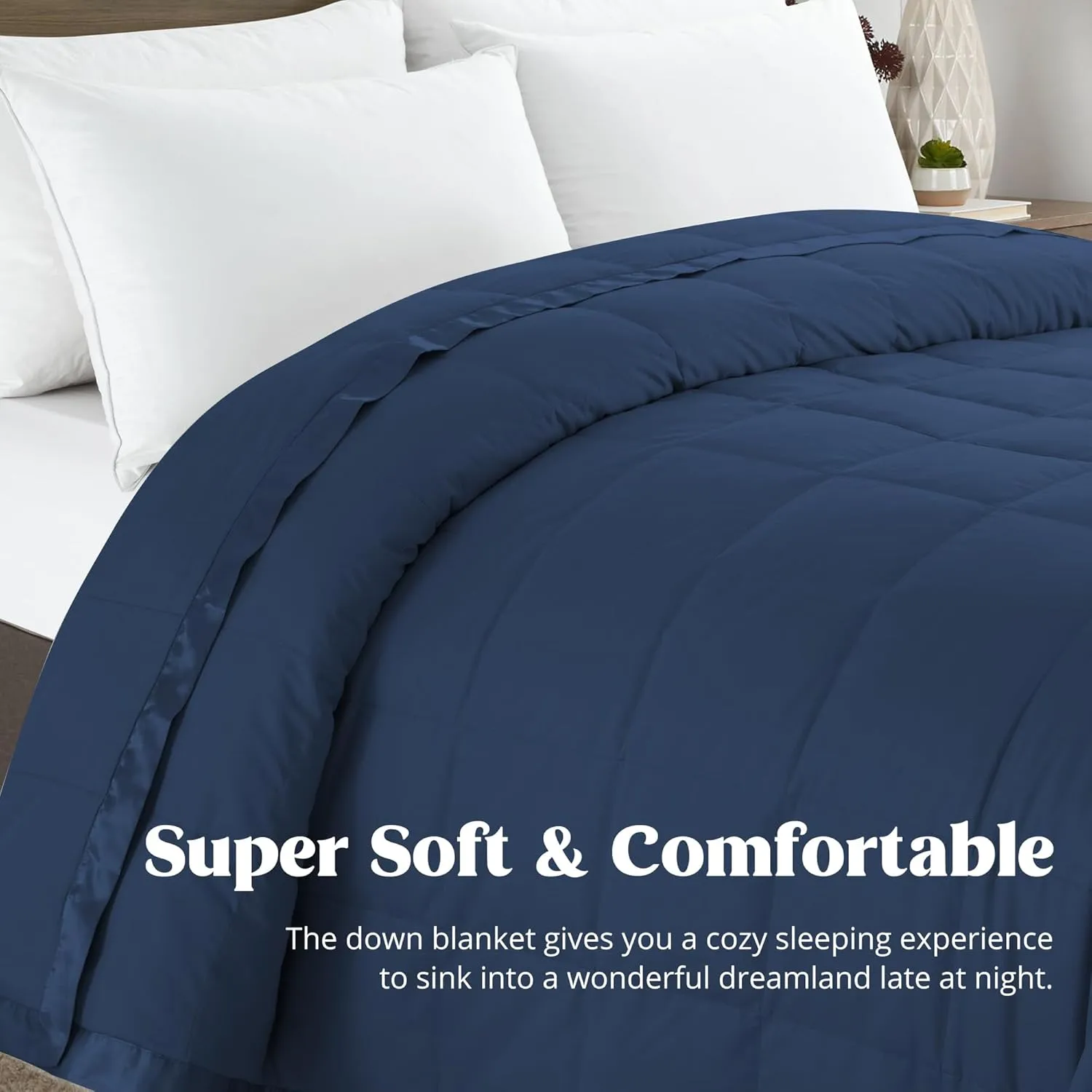 puredown® Blankets King Size - Soft Lightweight Down Blanket for All Seasons, Cozy Warm Luxury Bed Blanket with Satin Trim, Microfiber Cover, Navy Blue (108"X90")