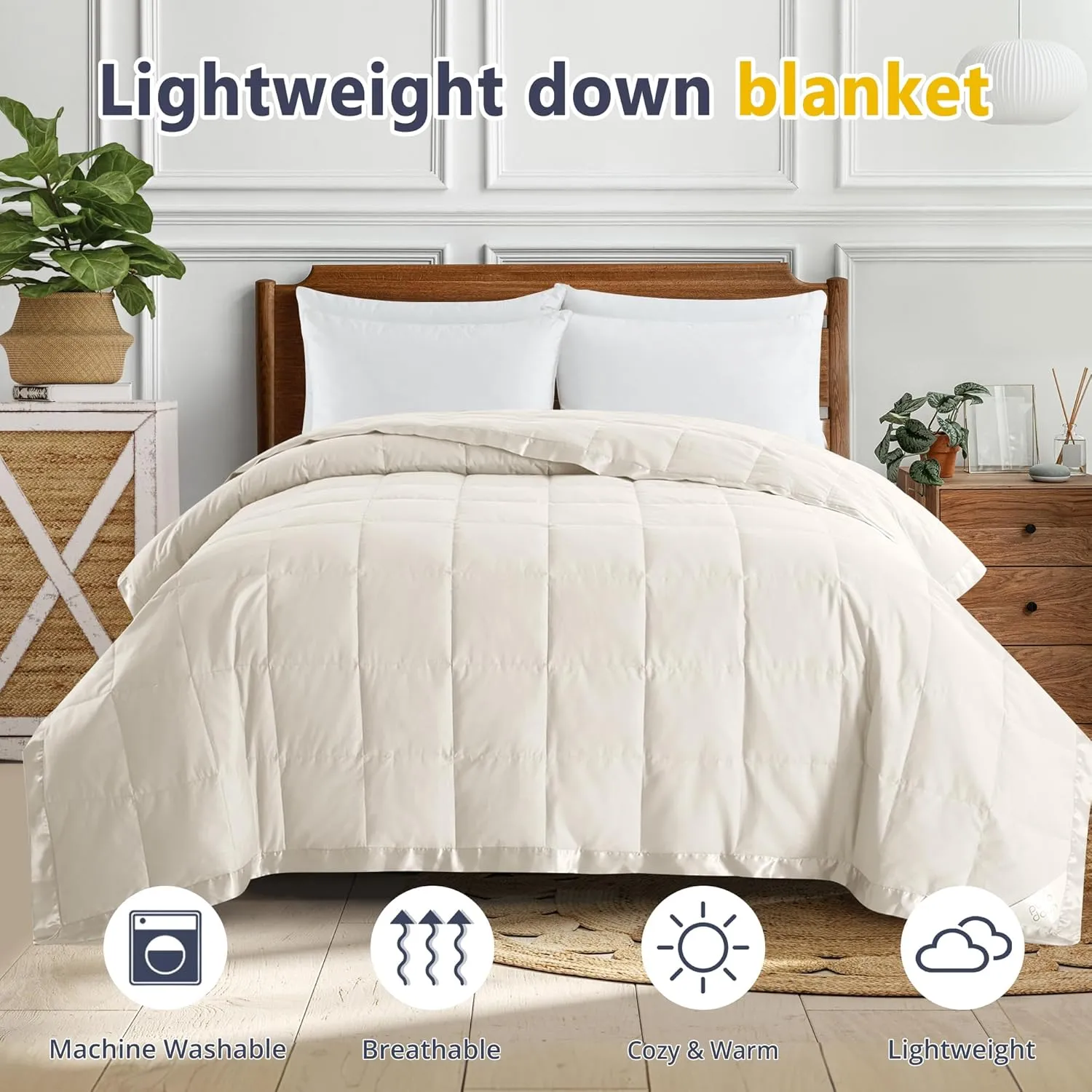 puredown® Down Blankets King Size - Soft Lightweight Bed Blanket for All Seasons, Cozy Warm Luxury Blanket with Satin Trim, Iovry (108"X90")