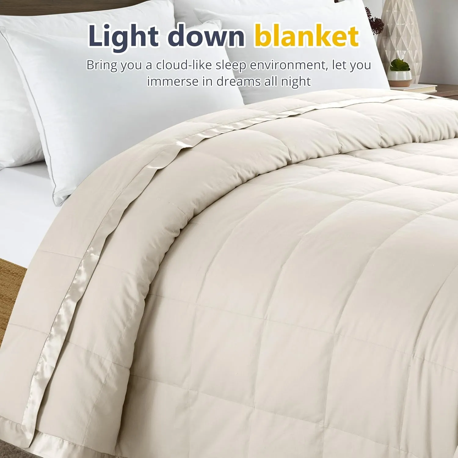 puredown® Down Blankets King Size - Soft Lightweight Bed Blanket for All Seasons, Cozy Warm Luxury Blanket with Satin Trim, Iovry (108"X90")