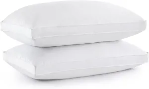 puredown® Goose Feather Down Pillows, Gusseted Bed Pillows for Sleeping 100% Cotton Cover, Set of 2 Standard Size