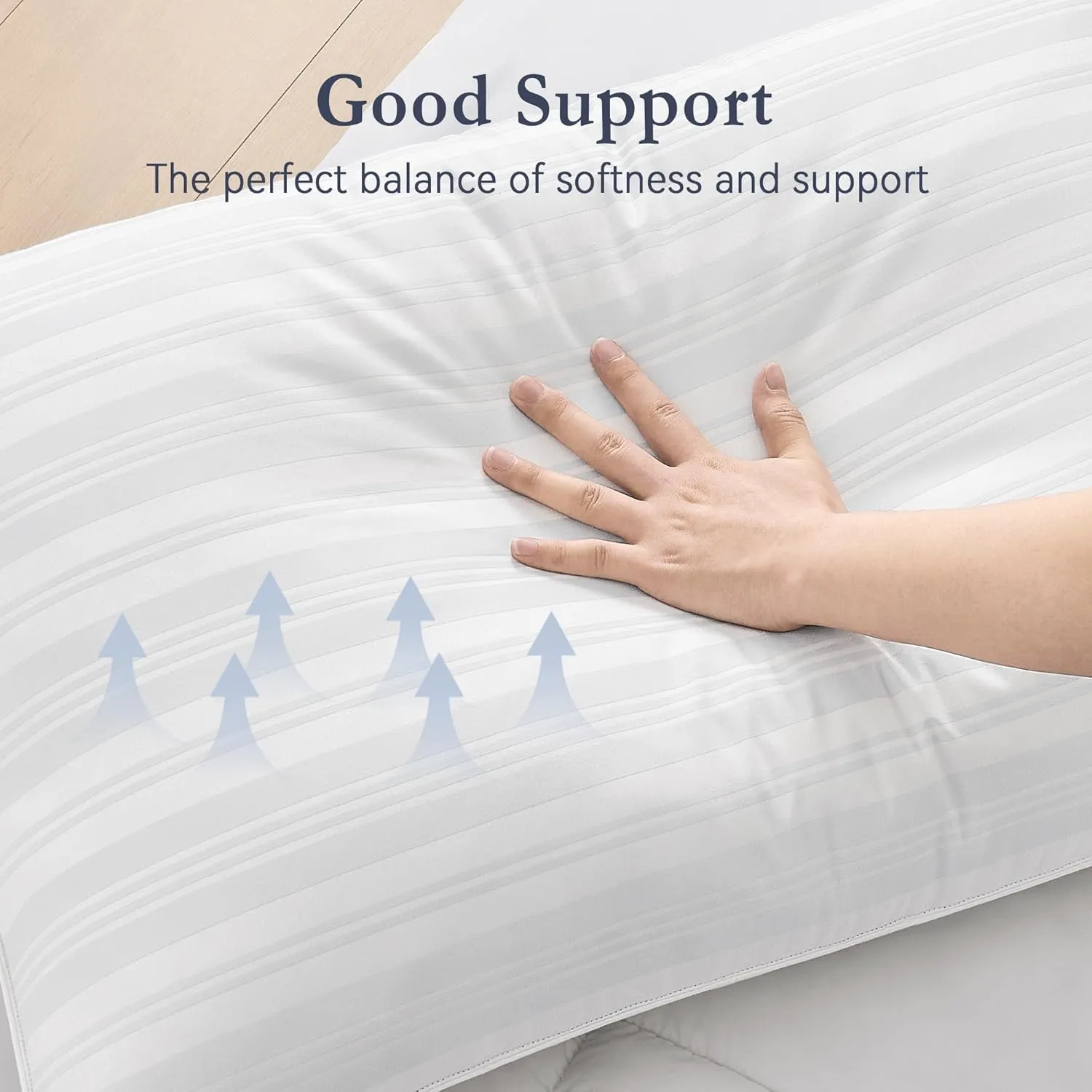 puredown® Goose Feather Down Pillows, Luxury Hotel Collection Bed Pillows for Sleeping Set of 2, 100% Cotton Cover with Silver Stripe, Standard Size