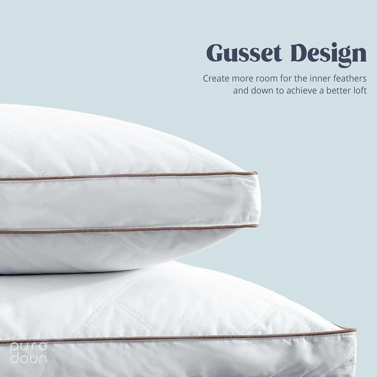 puredown® Goose Feathers and Down Pillow for Sleeping Gusseted Bed Hotel Collection Pillows, King, Set of 2