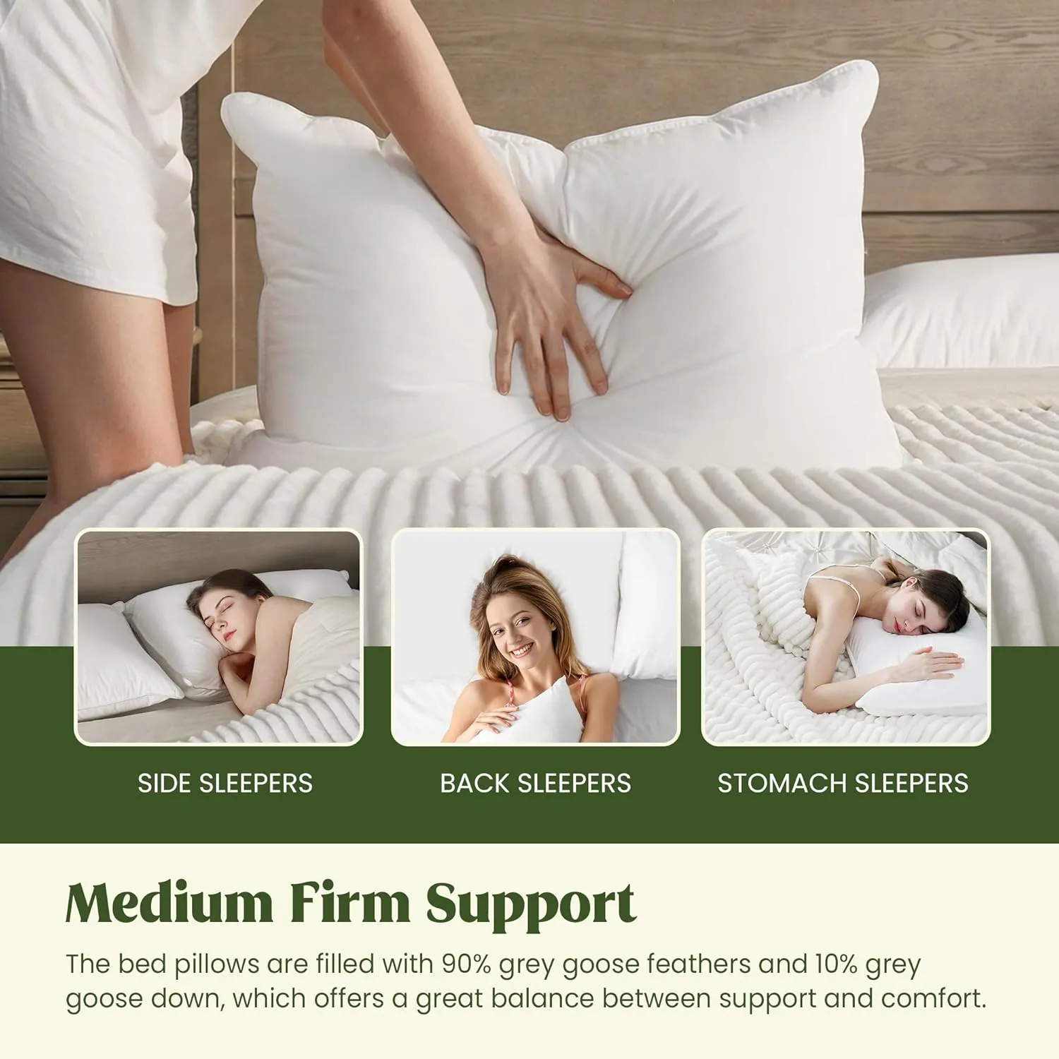 puredown® Natural White Down Feather Pillows, King Bed Pillows for Sleeping Set of 2, Grand Hotel Pillows with Cotton Fabric Cover (Pack of 2)