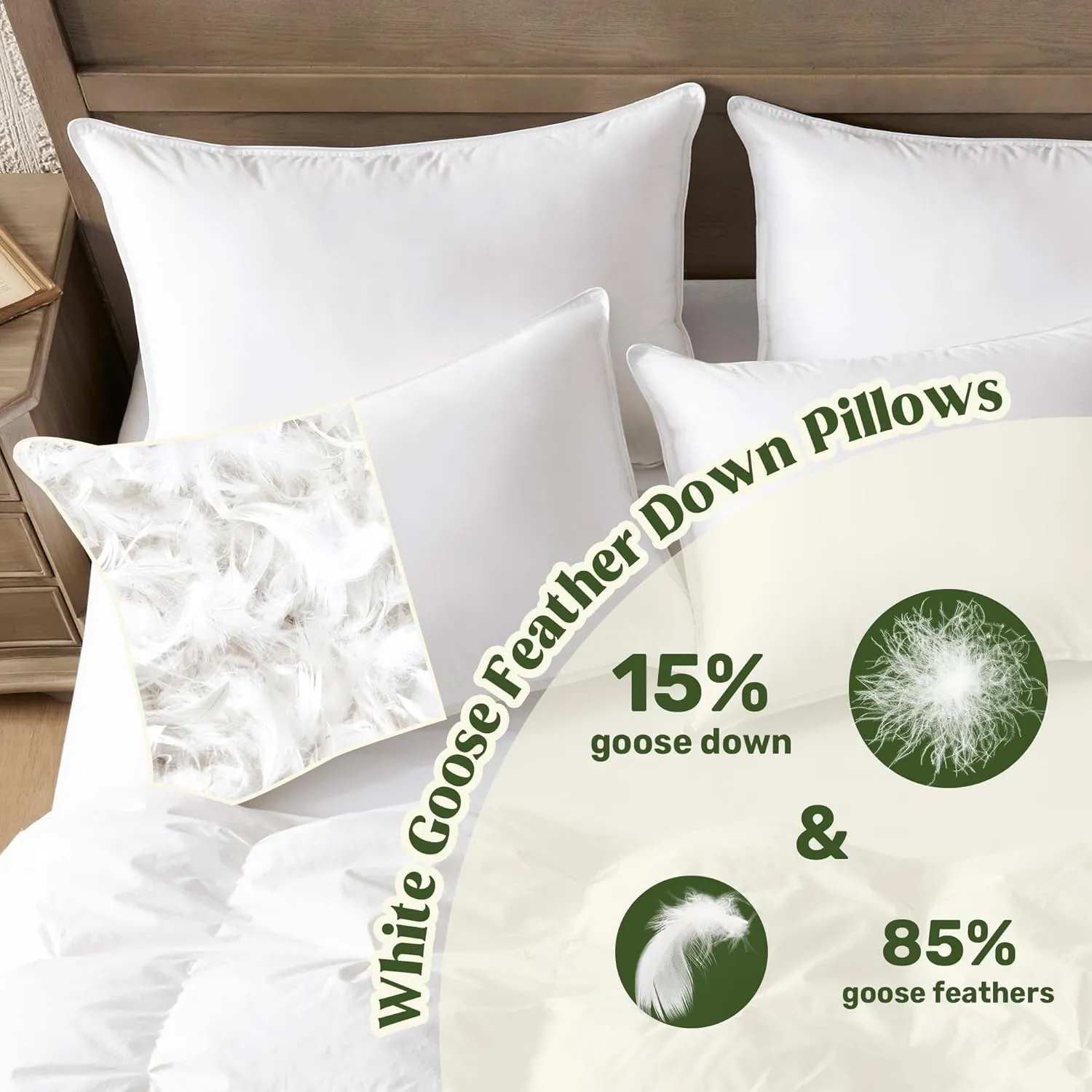 puredown® Natural White Down Feather Pillows, King Bed Pillows for Sleeping Set of 2, Grand Hotel Pillows with Cotton Fabric Cover (Pack of 2)