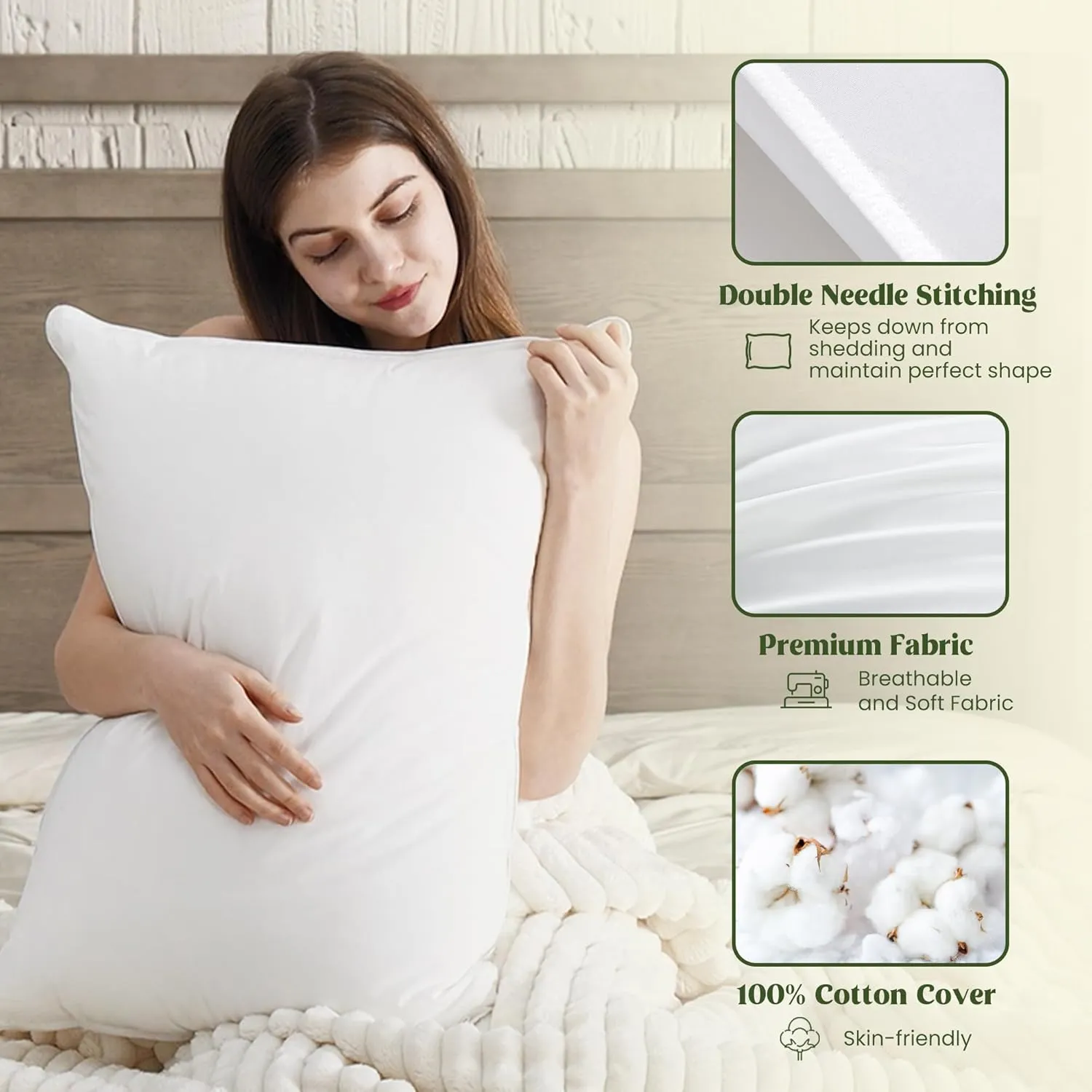 puredown® Natural White Down Feather Pillows, King Bed Pillows for Sleeping Set of 2, Grand Hotel Pillows with Cotton Fabric Cover (Pack of 2)