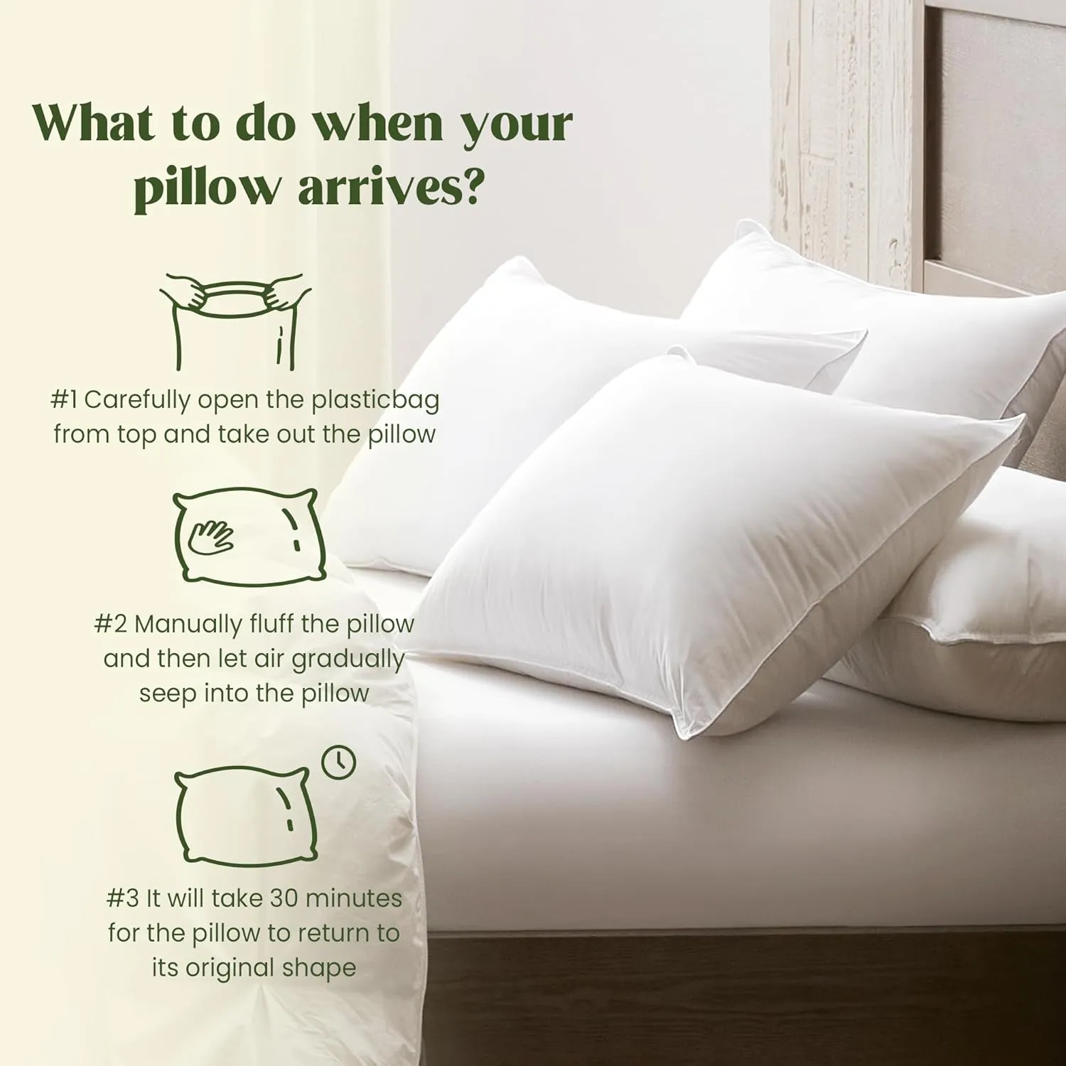 puredown® Natural White Down Feather Pillows, King Bed Pillows for Sleeping Set of 2, Grand Hotel Pillows with Cotton Fabric Cover (Pack of 2)