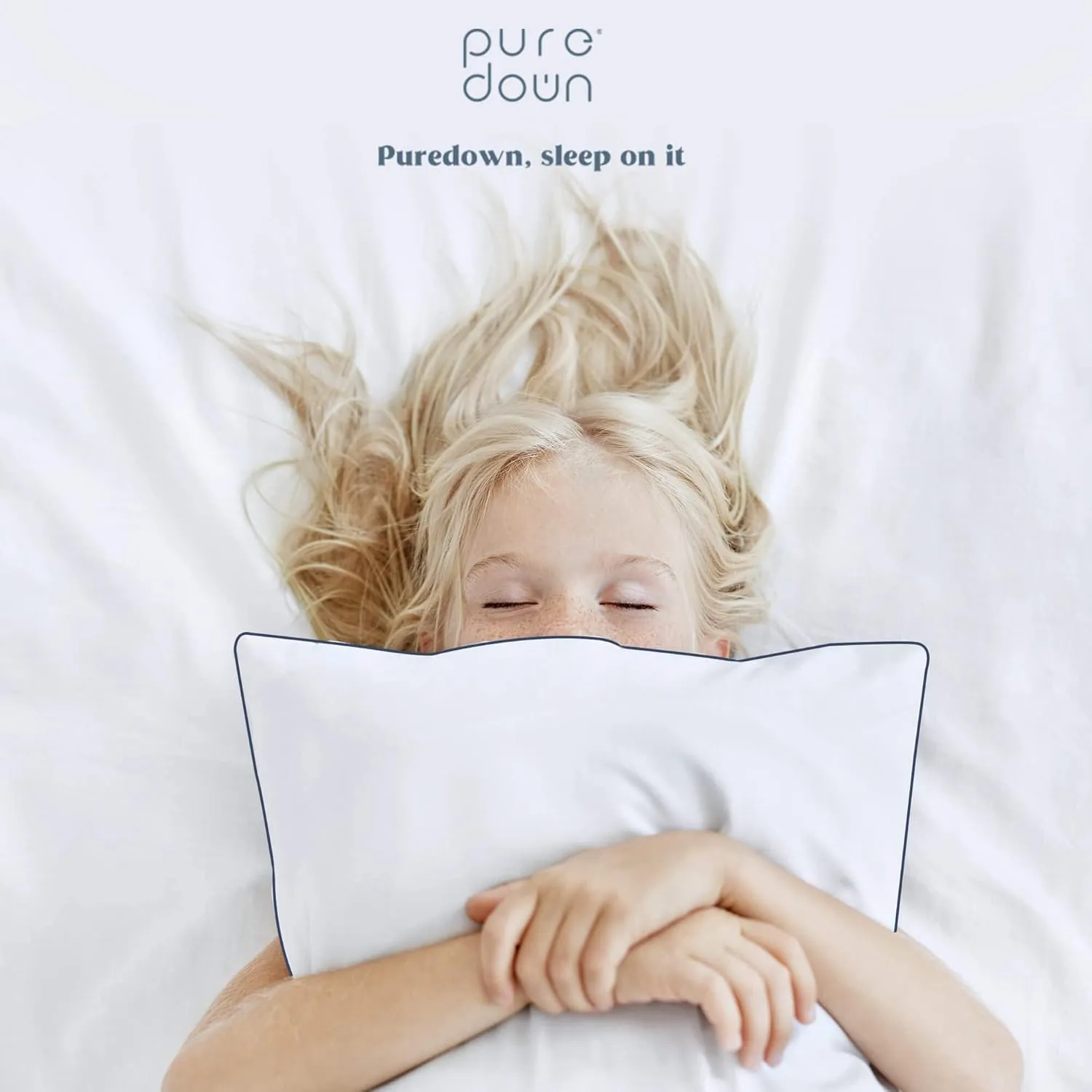 puredown® Premium White Goose Feather and Down Pillows, 2 Pack Luxury Bed Pillows for Sleeping with 100% Cotton Cover, Standard Size, Navy