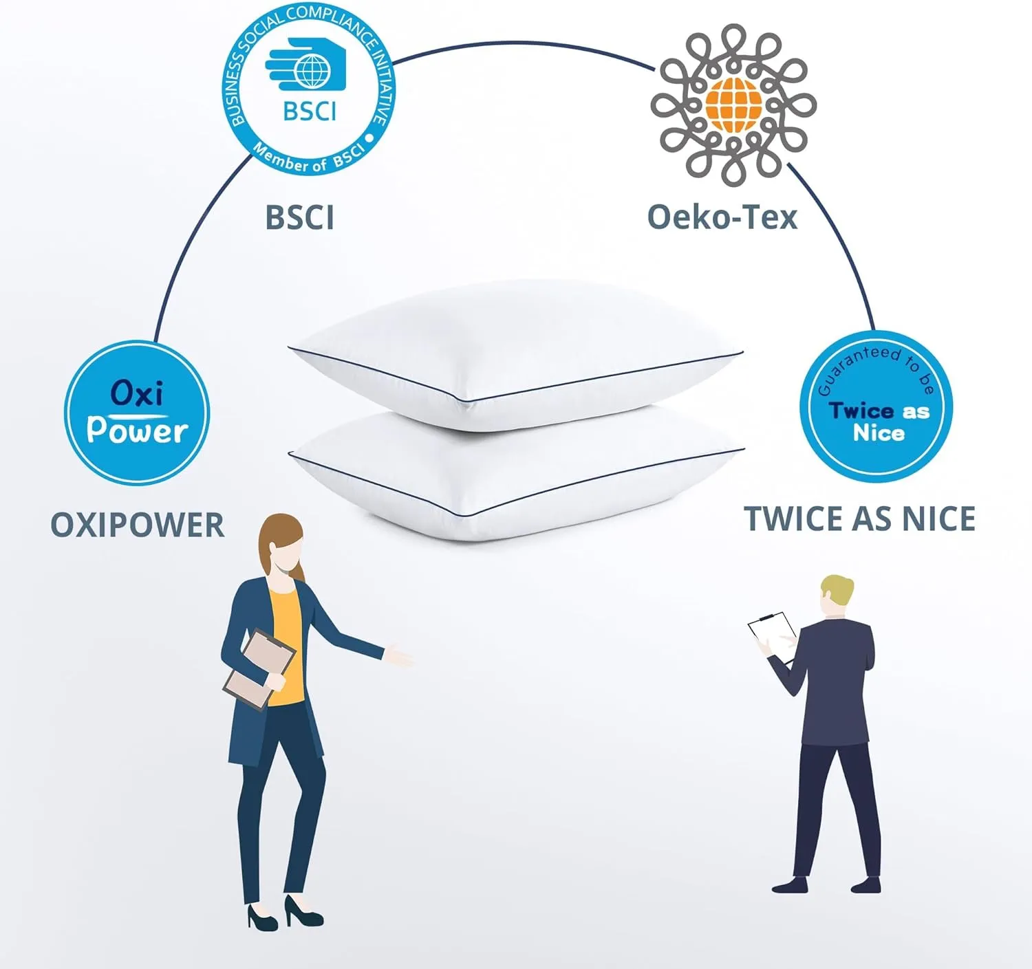 puredown® Premium White Goose Feather and Down Pillows, 2 Pack Luxury Bed Pillows for Sleeping with 100% Cotton Cover, Standard Size, Navy