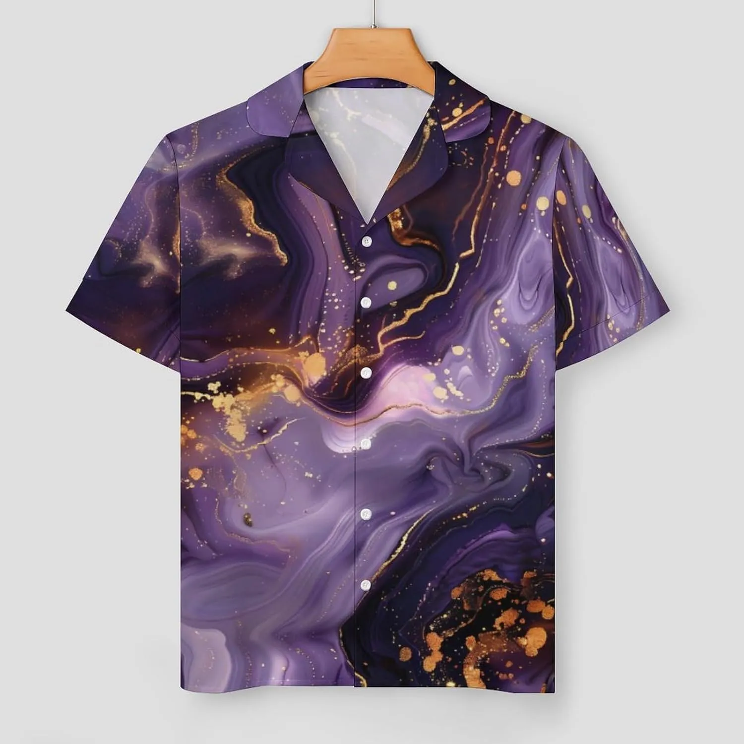 Purple And Gold Abstract Women's Satin Pajama Set Short Sleeve Button Down Sleepwear Loungewear Pj Set