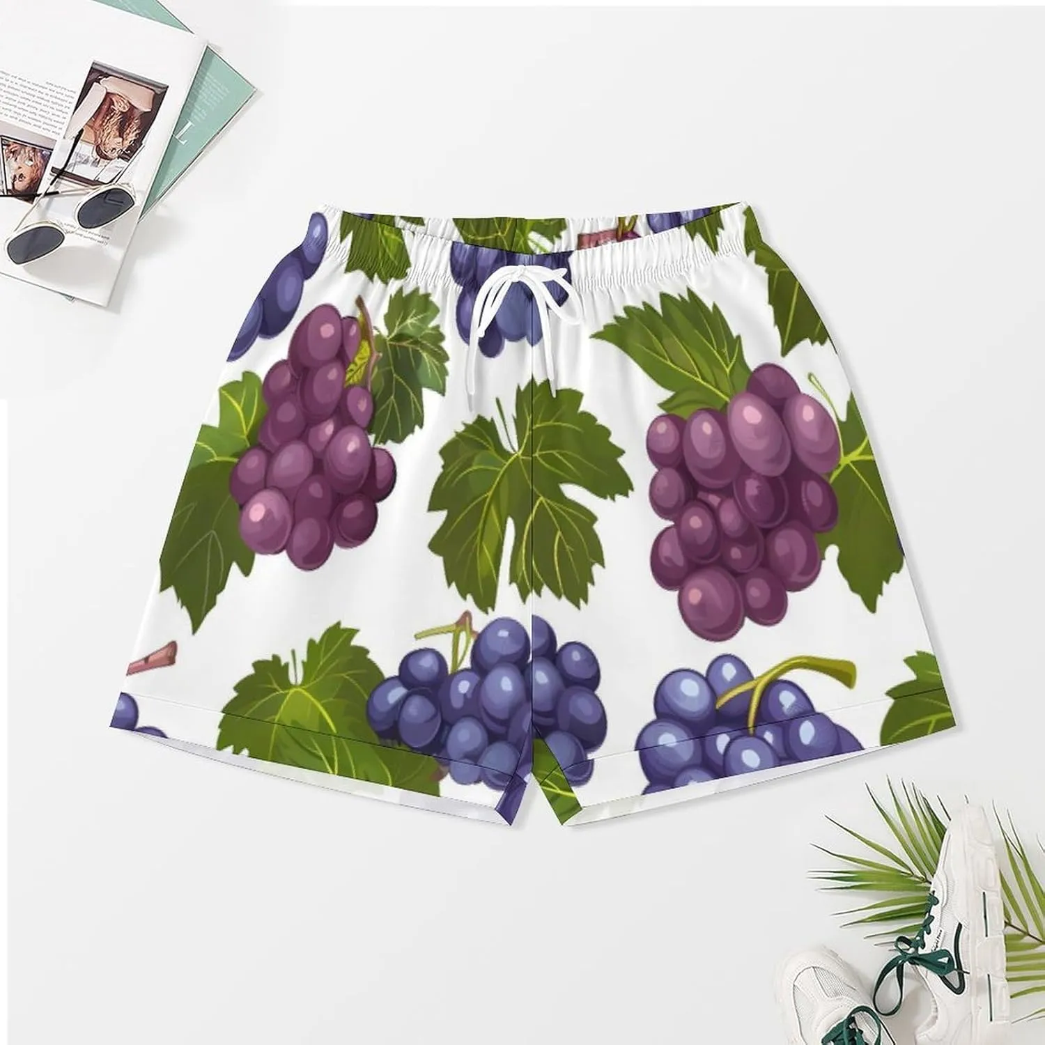 Purple Grapes with Green Leaves Women's Satin Pajama Set Short Sleeve Button Down Sleepwear Loungewear Pj Set
