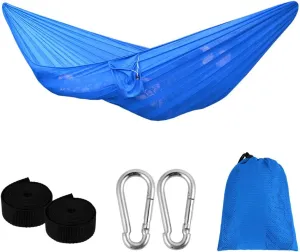 Qtqgoitem Double Ice Silk Nylon Mesh Hammock Super Breathable Portable Swing Hanging Sleeping Bed with Max 660lbs Breaking Capacity for Backpacking, Camping, Travel, Beach, Backyard (Blue) (model: ad1
