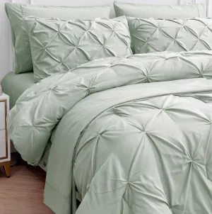 Queen Comforter Set 7 Piece Bedding Sets 100% Cotton Pintuck Bed Set, Pinch Pleated Bed in a Bag Set Bed Comforter Set with Sheets, Pillowcase & Sham - Mineral