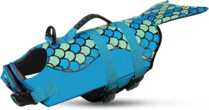 Queenmore Mermaid Dog Life Jacket, Dog Life Vest for Swimming, Dog Floating Vest, Lightweight Dog Swimming Vest, High Buoyant Dog Life Jackets for Small, Medium, Large Dogs (Blue,M)