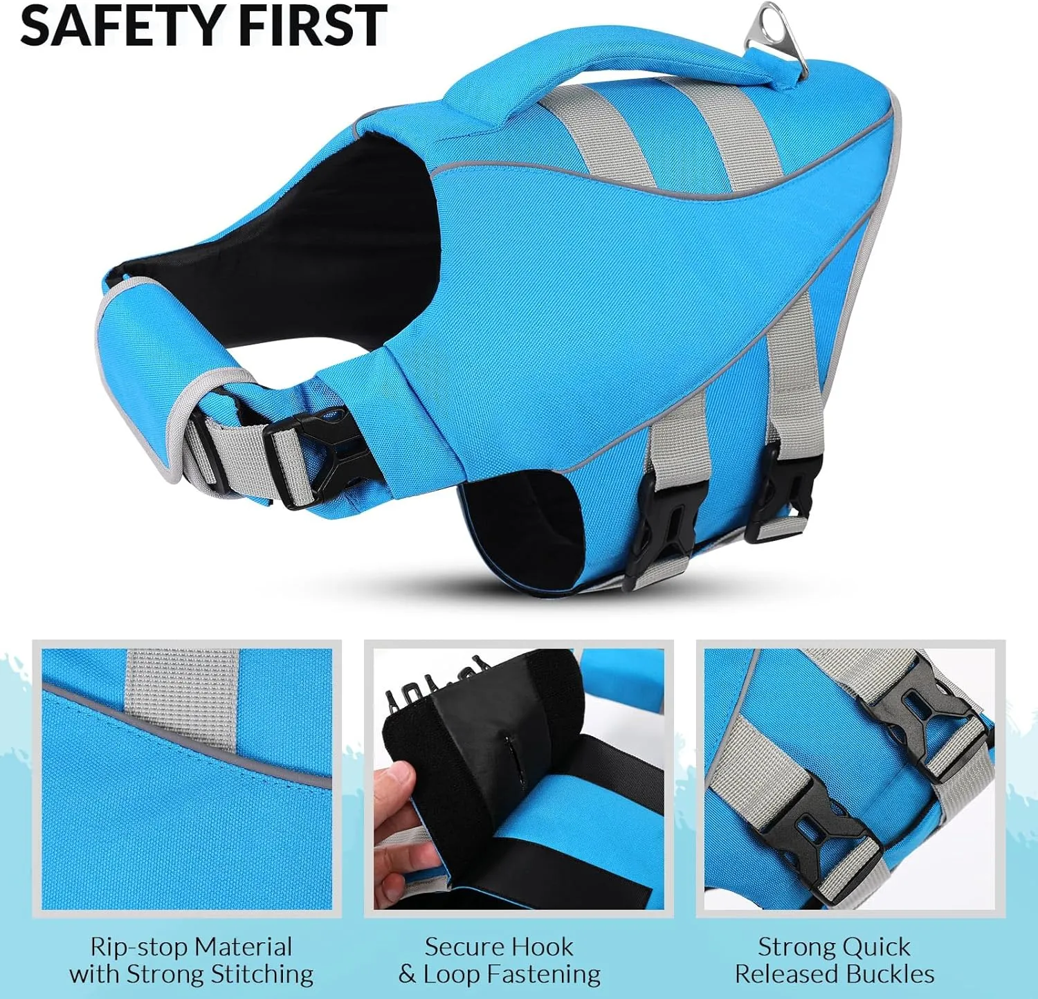 Queenmore XS Dog Life Jacket, Dog Life Vest for Swimming Boating, Puppy Life Jackets for Small Dogs, Ripstop Pet Life Vests with Rescue Handle Leash Hole, Safety Water Floating Vest, Hi-Vis Blue