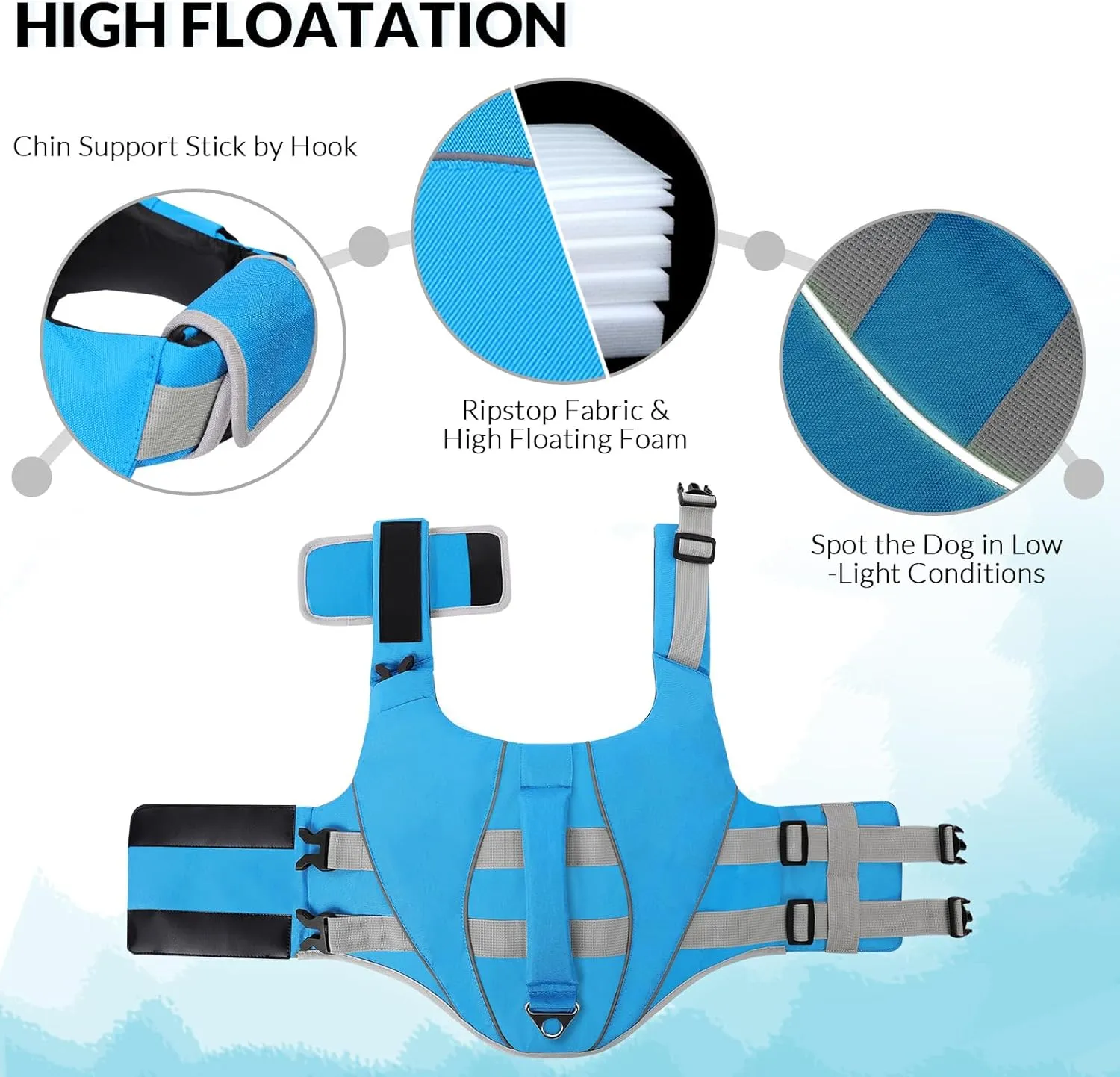 Queenmore XS Dog Life Jacket, Dog Life Vest for Swimming Boating, Puppy Life Jackets for Small Dogs, Ripstop Pet Life Vests with Rescue Handle Leash Hole, Safety Water Floating Vest, Hi-Vis Blue