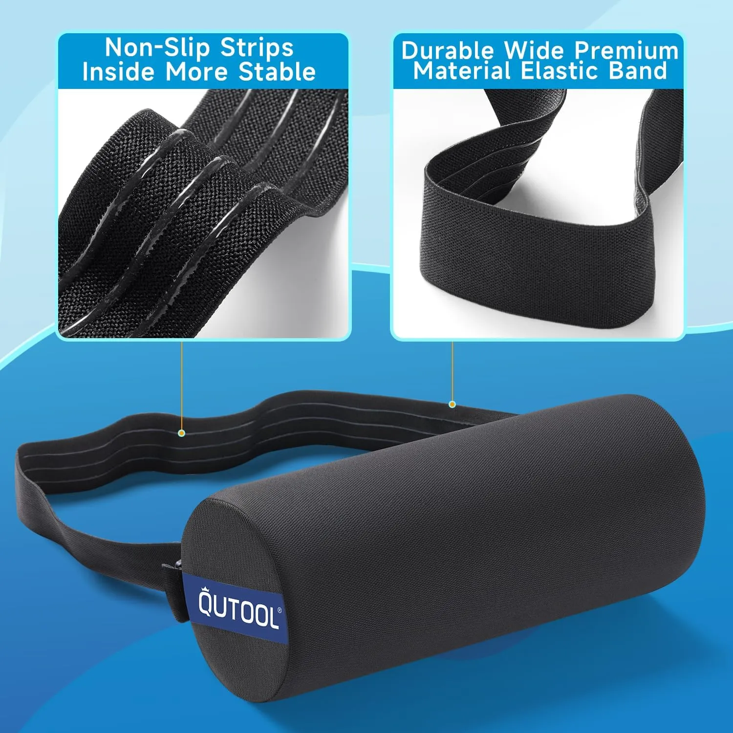 QUTOOL Lumbar Roll, Lumbar Support Pillow for Office Chair with Upgraded Strap,Office Desk Car Accessories Supplies, Back Pain Relief & Improving Posture, Chair Pillow with Washable Cover-Black, Firm