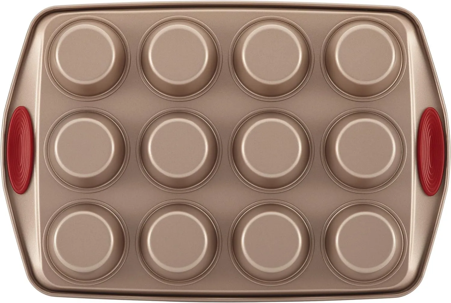 Rachael Ray Cucina Nonstick Bakeware Set Baking Cookie Sheets Cake Muffin Bread Pan, 10 Piece, Latte Brown with Cranberry Red Grips