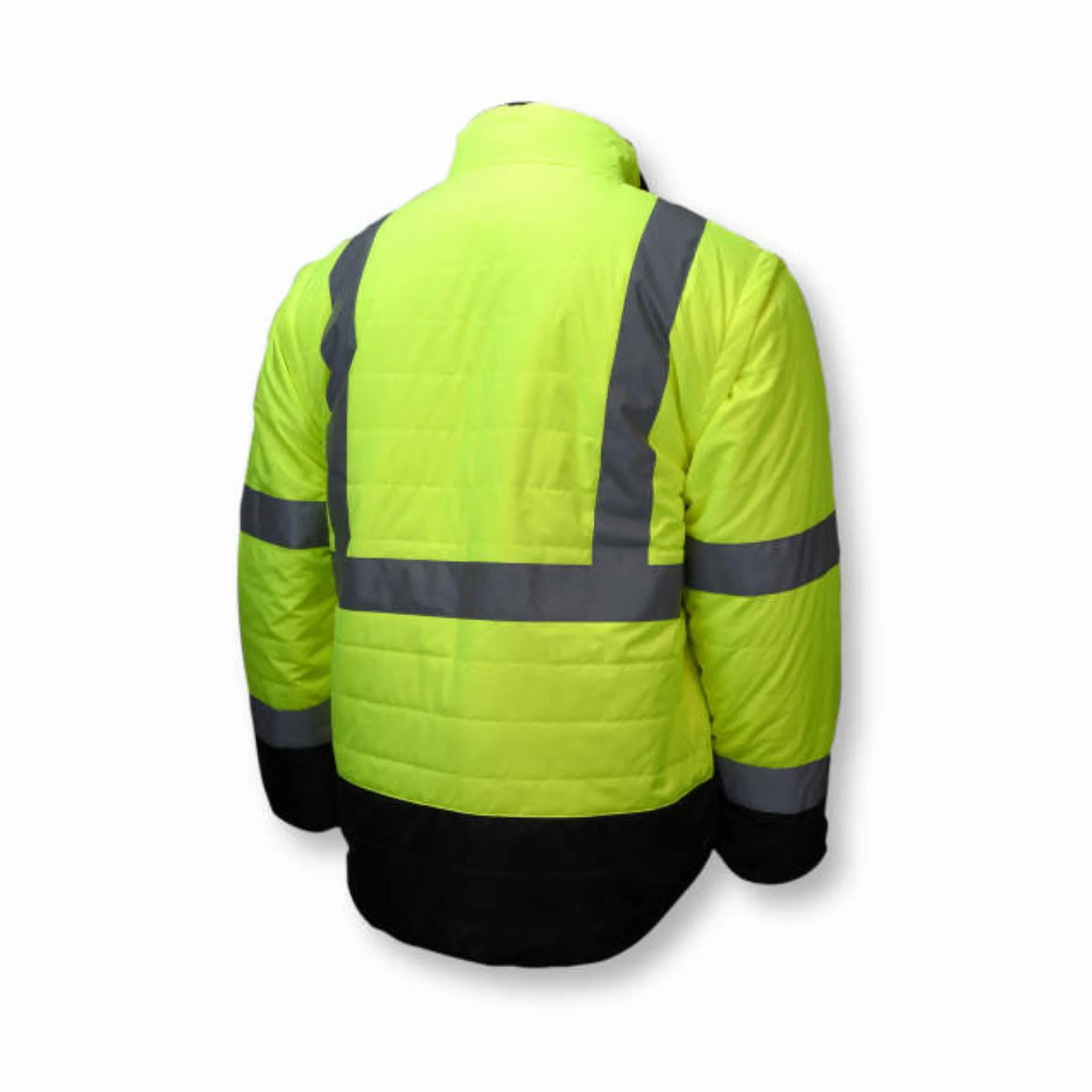 Radians SJ510-3ZGS Quilted Reversible Four-in-One Jacket with Zip-Off Sleeves, Hi Vis Green/Gray, 1 Each