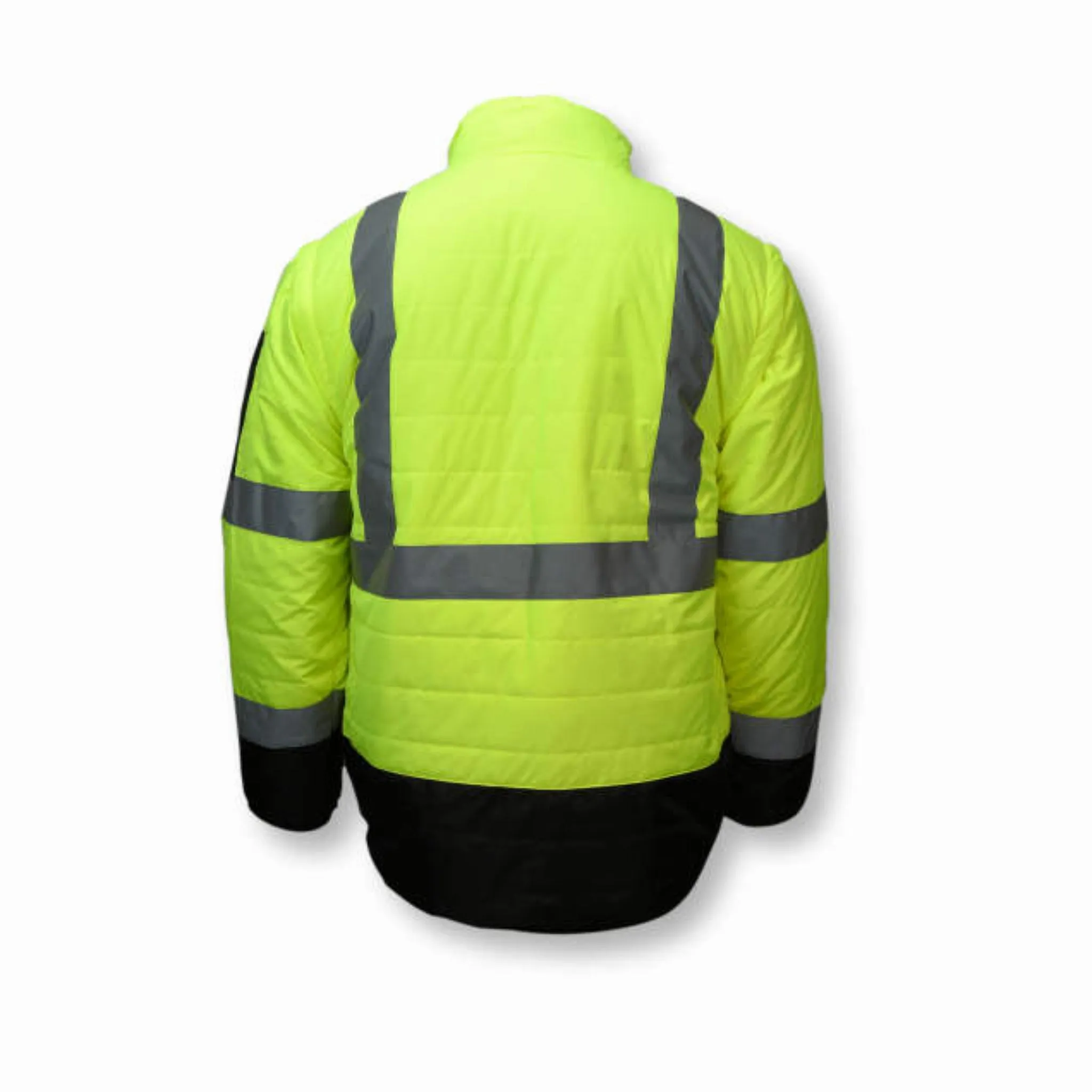 Radians SJ510-3ZGS Quilted Reversible Four-in-One Jacket with Zip-Off Sleeves, Hi Vis Green/Gray, 1 Each