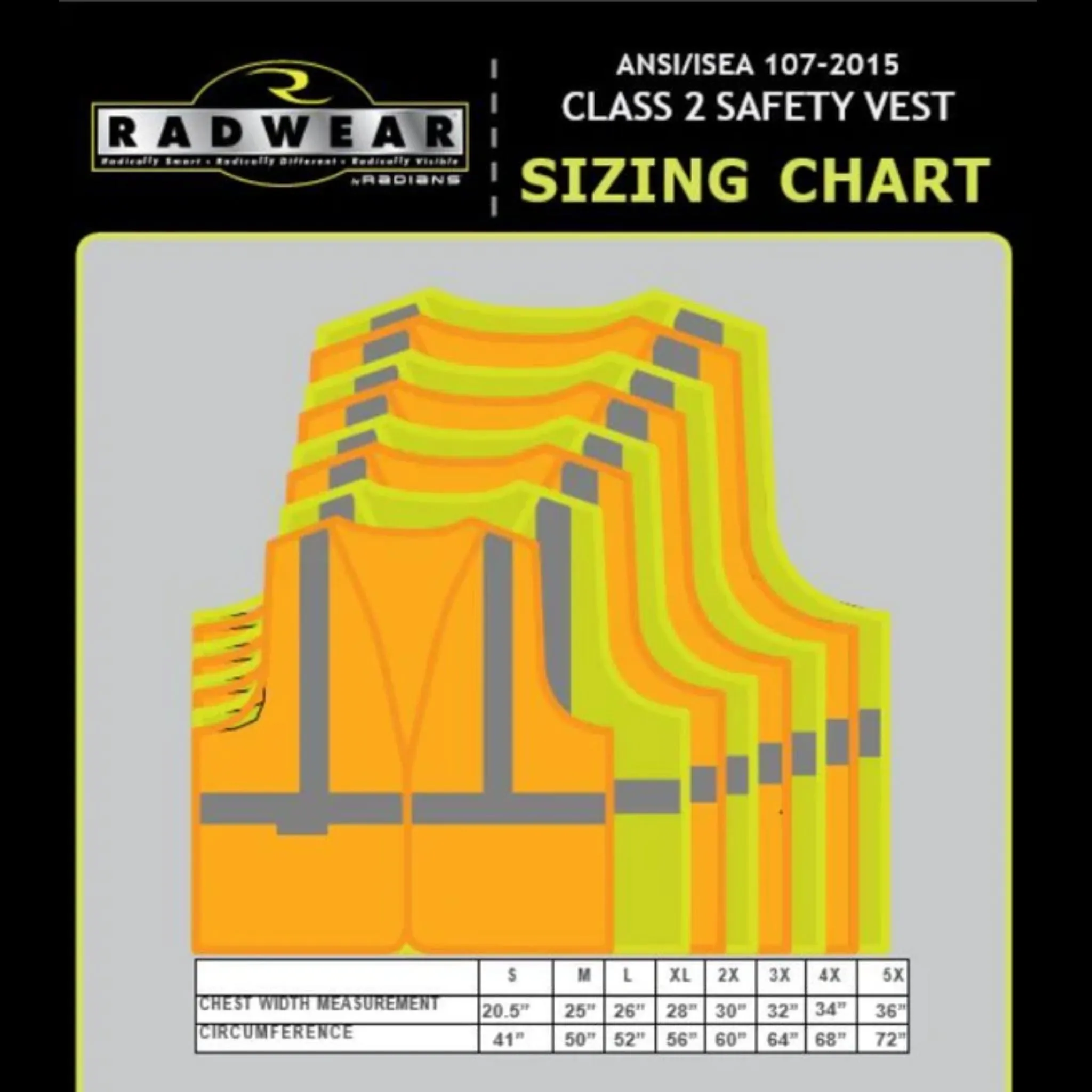 Radians SV6G Type R Class 2 Solid Front/Mesh Back Surveyor Safety Vest, Hi-Vis Green, 1 Each