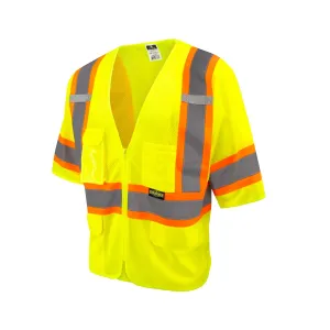 RADWEAR SV232-3 Class 3 Two-Toned Reflective Mesh Surveyor Safety Vest with Dual Side Zippers for Men and Women, Hi-Vis Green, L